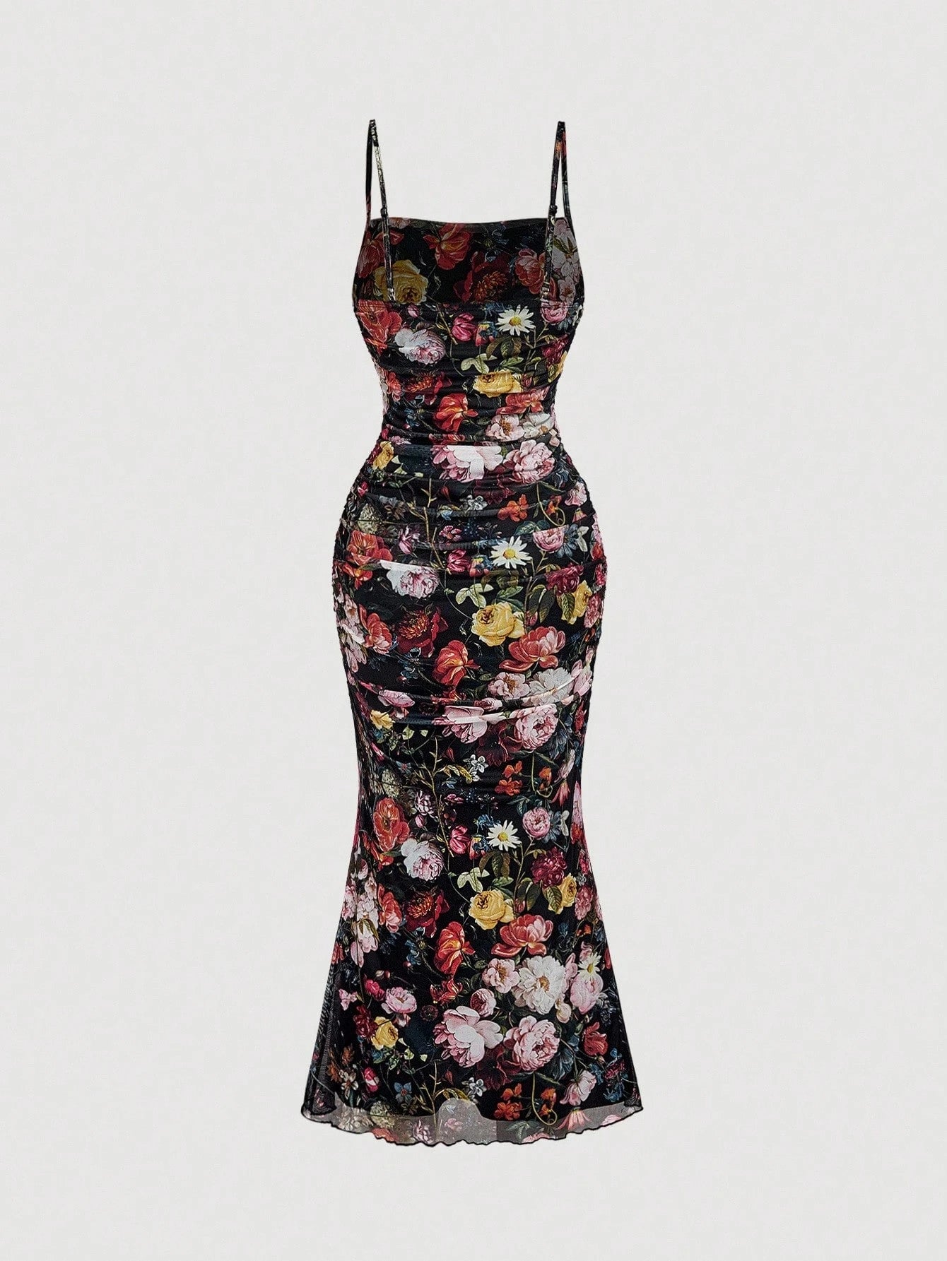 Skyraze Women's Green Floral Oil Painting Ruched Bodycon Cami Dress,Summer Holiday,Casual - image 2