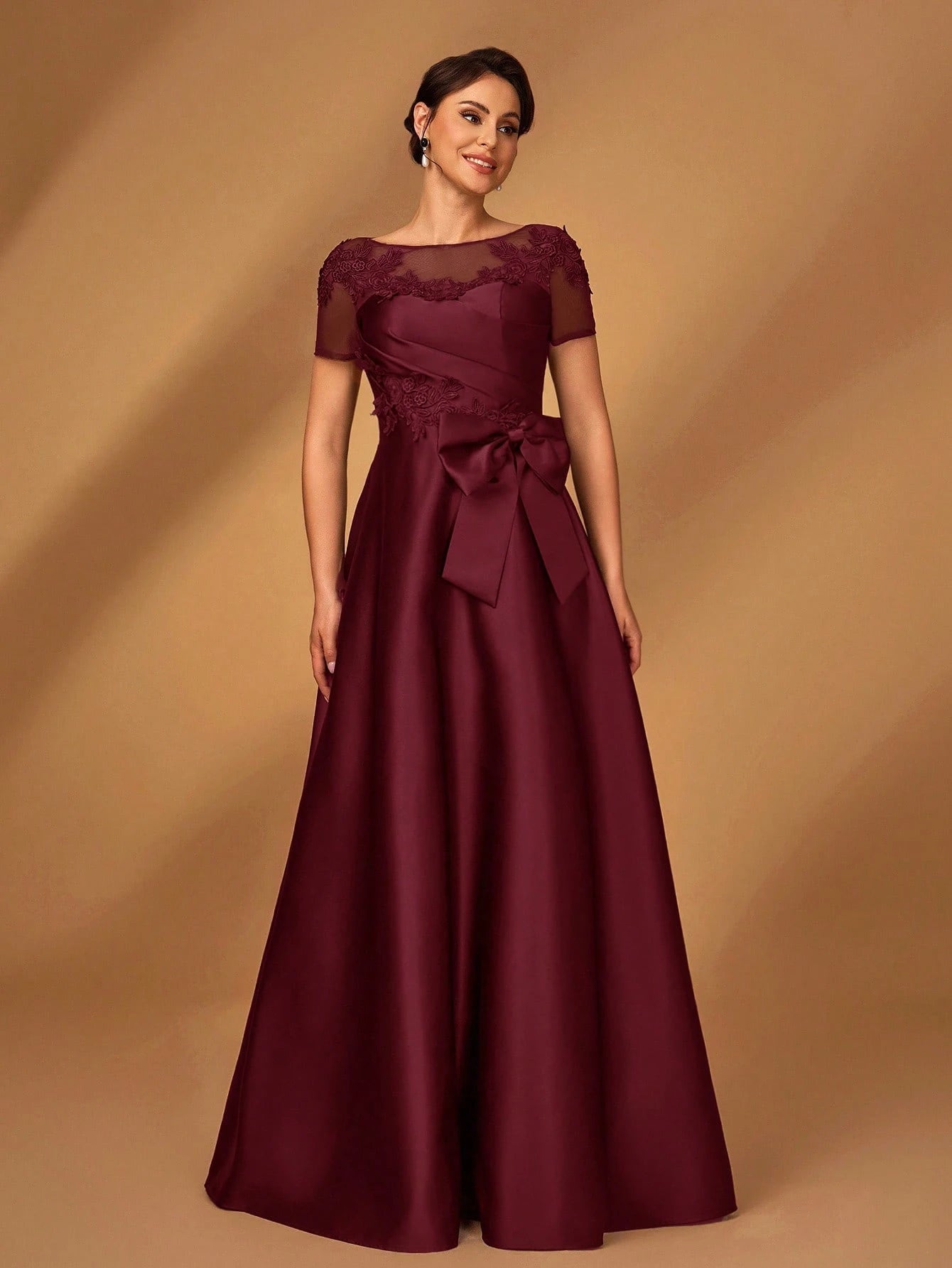 Serin Champagne Gold Elegant Winter Dinner Evening Formal Dress,Luxurious Satin Mesh Patchwork Beaded - image 20
