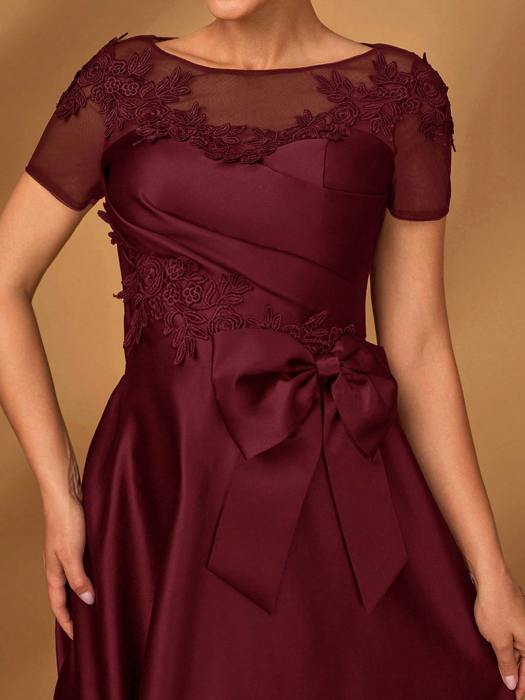 Serin Champagne Gold Elegant Winter Dinner Evening Formal Dress,Luxurious Satin Mesh Patchwork Beaded - image 19