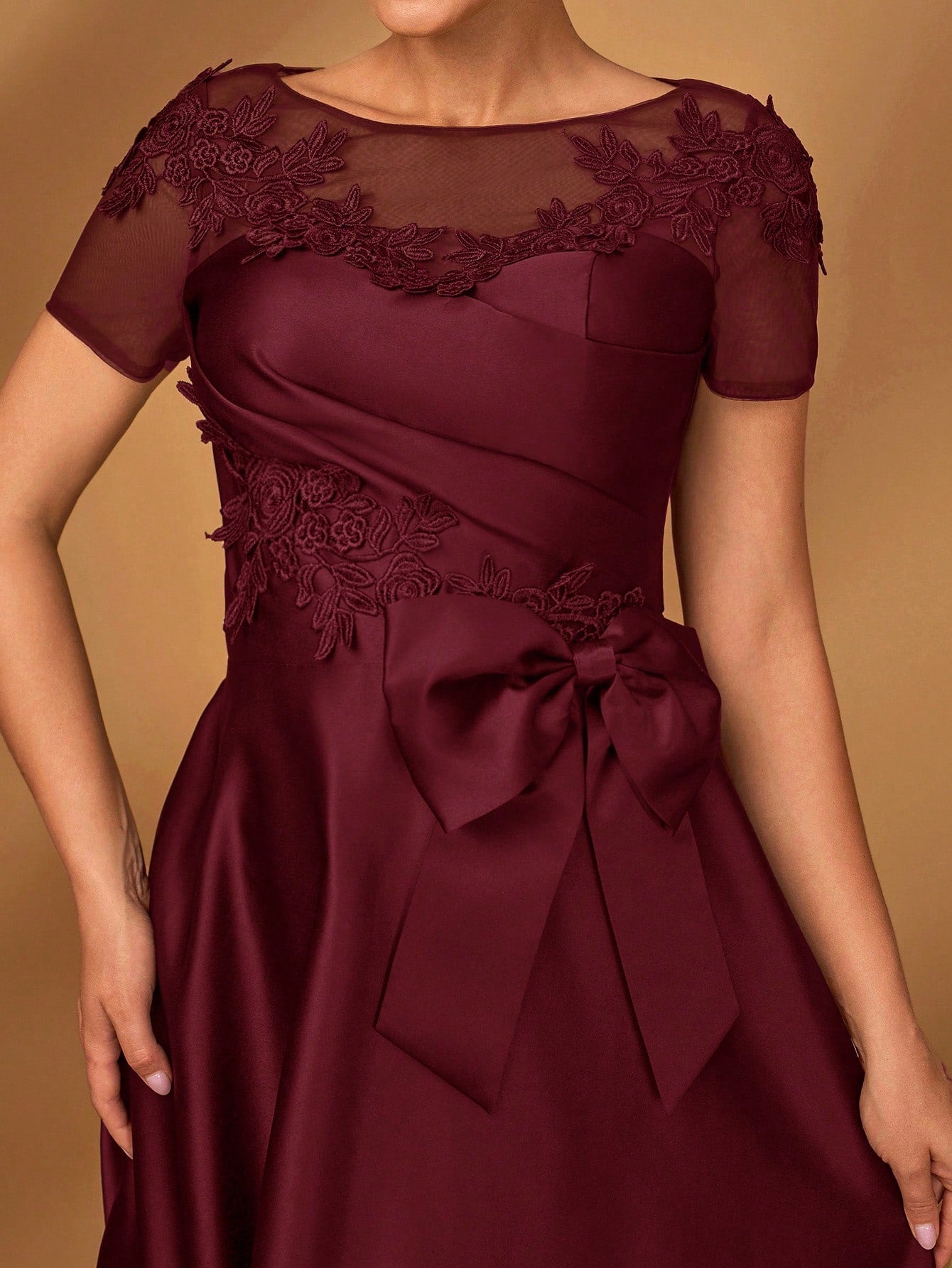 Serin Champagne Gold Elegant Winter Dinner Evening Formal Dress,Luxurious Satin Mesh Patchwork Beaded - image 19