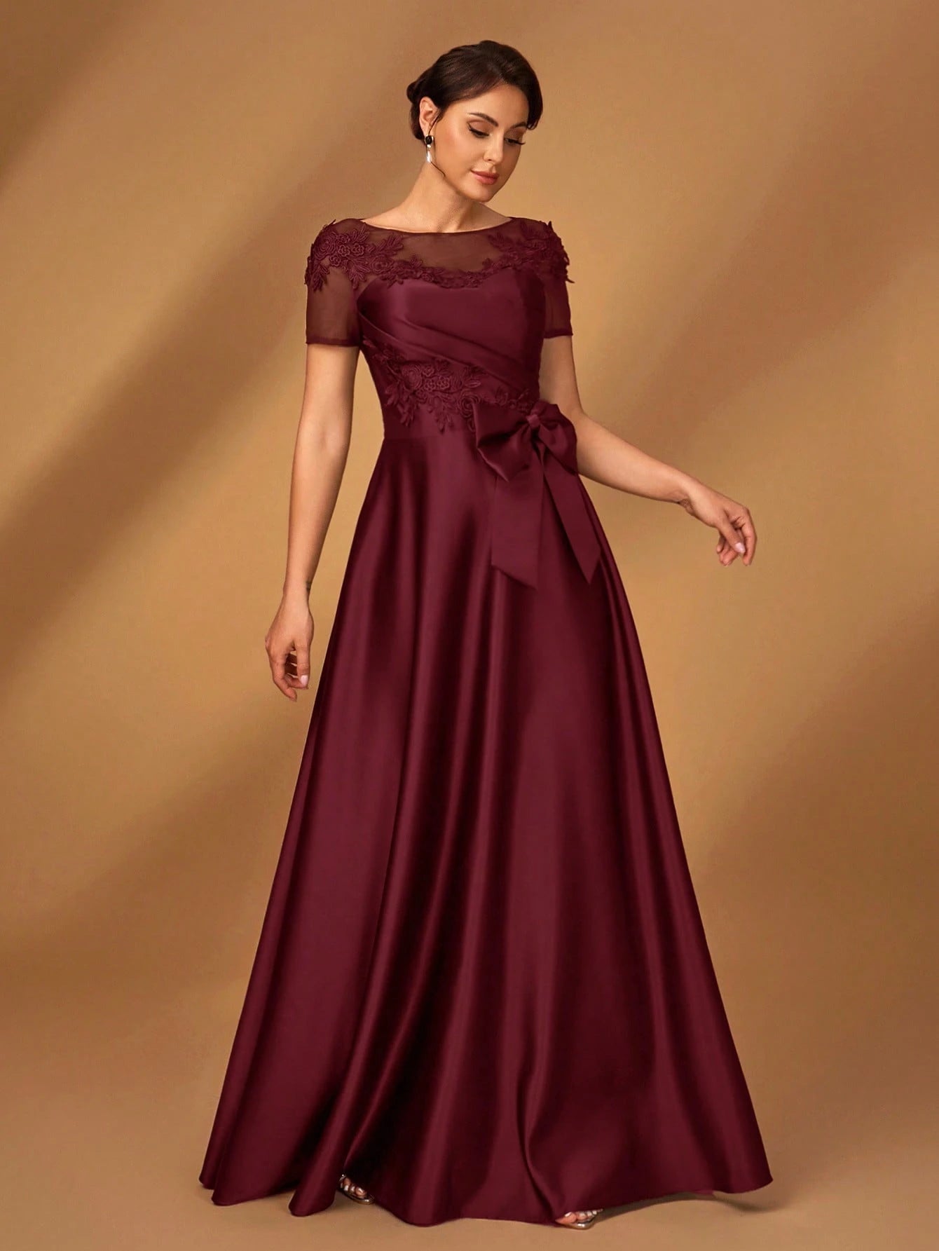 Serin Champagne Gold Elegant Winter Dinner Evening Formal Dress,Luxurious Satin Mesh Patchwork Beaded - image 18