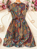 Franclia Leopard Print Ruched Waist Stand Collar Vacation Dress