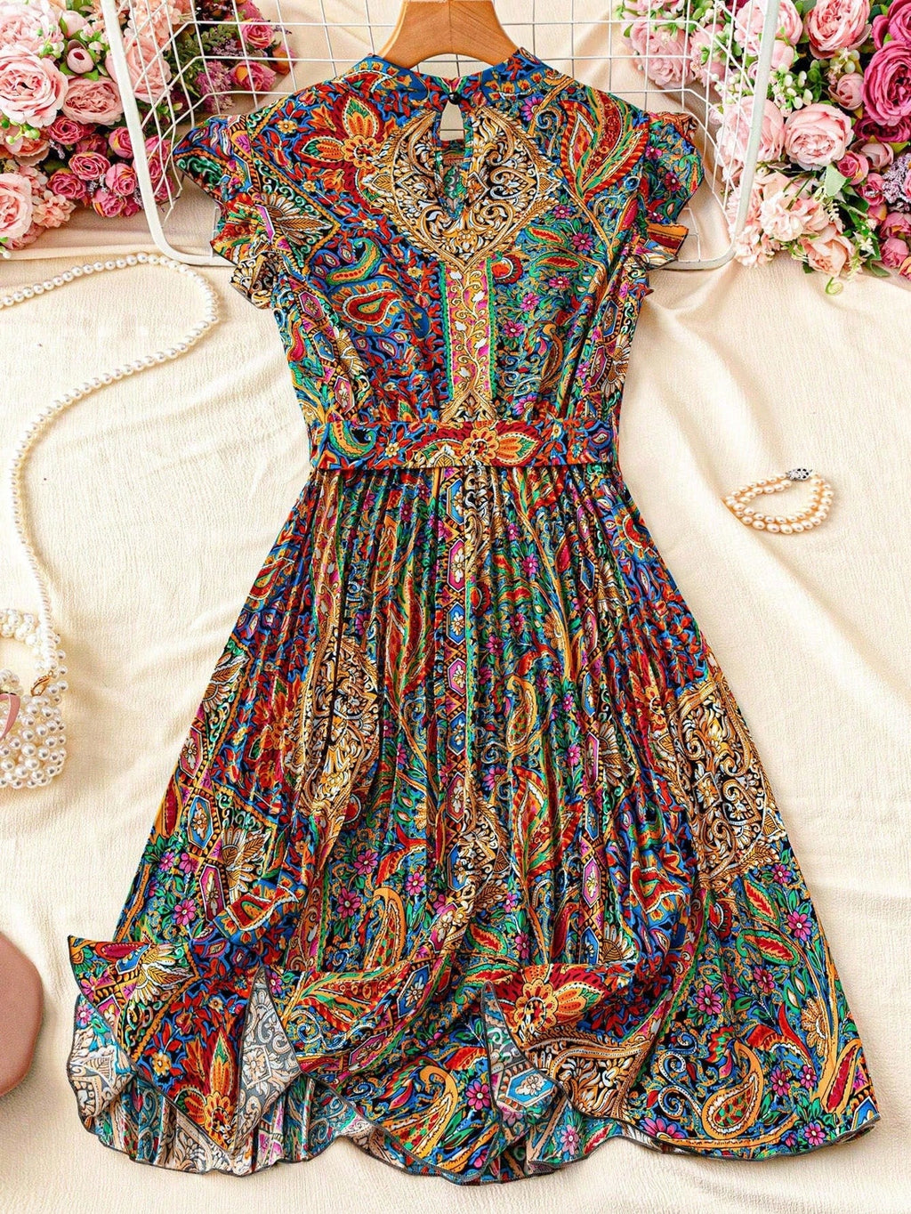 Franclia Leopard Print Ruched Waist Stand Collar Vacation Dress