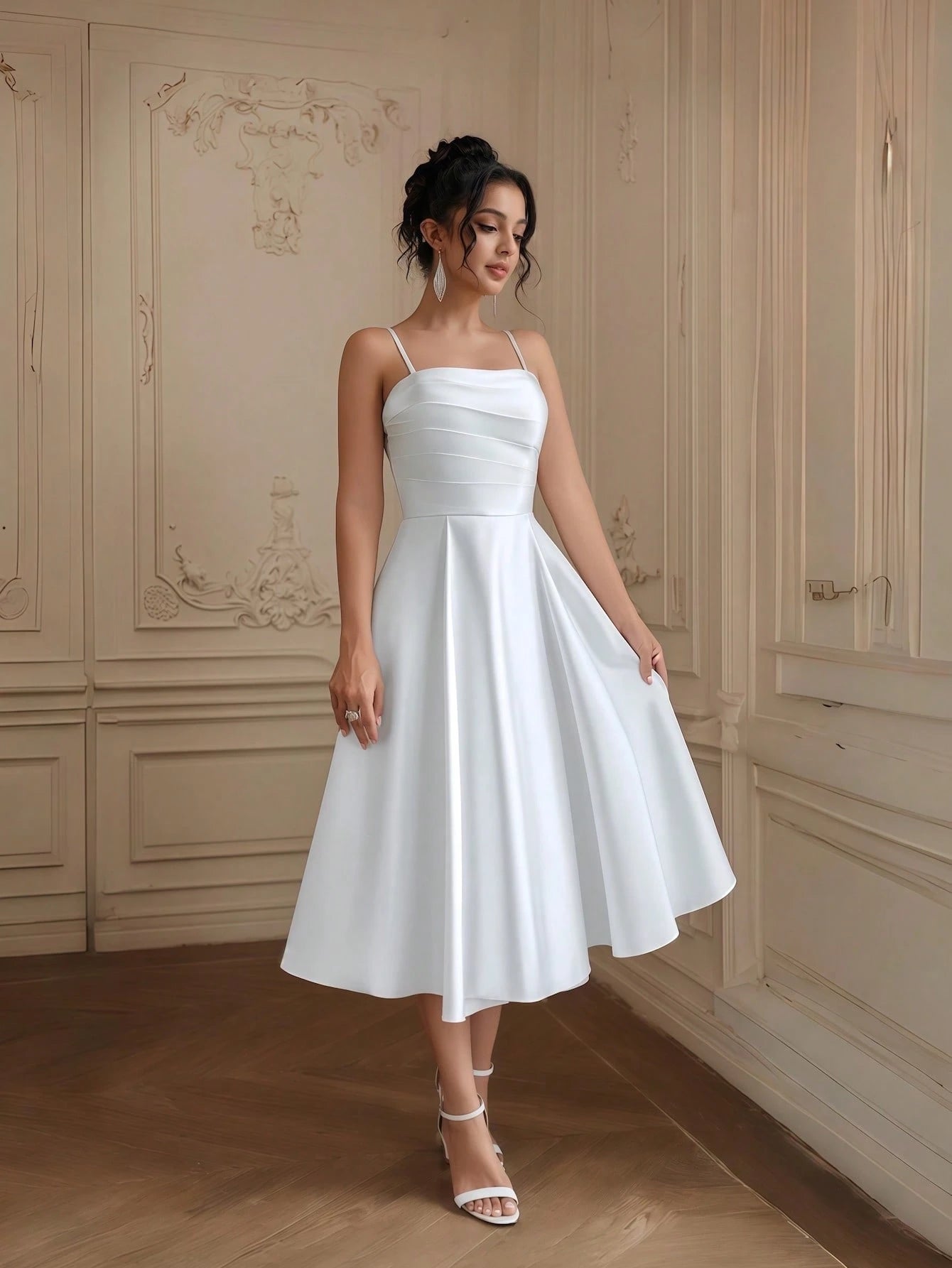 YUMIBRAVO Ballet Style Women's Wedding Dress, Satin Bridal Gown, Pleated Bust White Women's Wedding Dress, - image 3