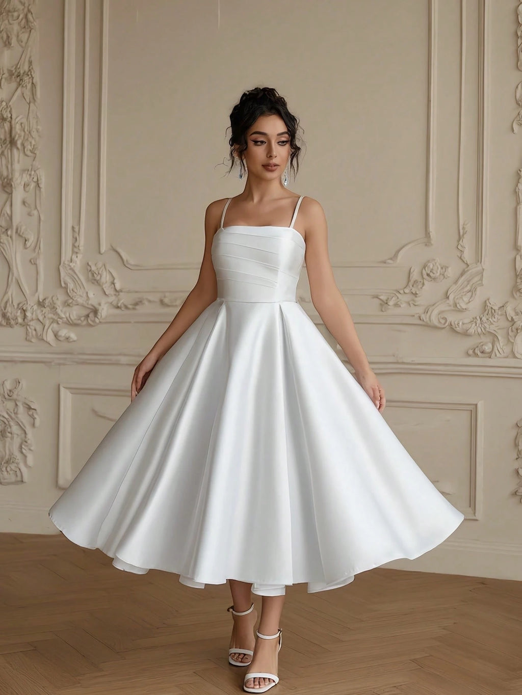 YUMIBRAVO Ballet Style Women's Wedding Dress, Satin Bridal Gown, Pleated Bust White Women's Wedding Dress, - image 4