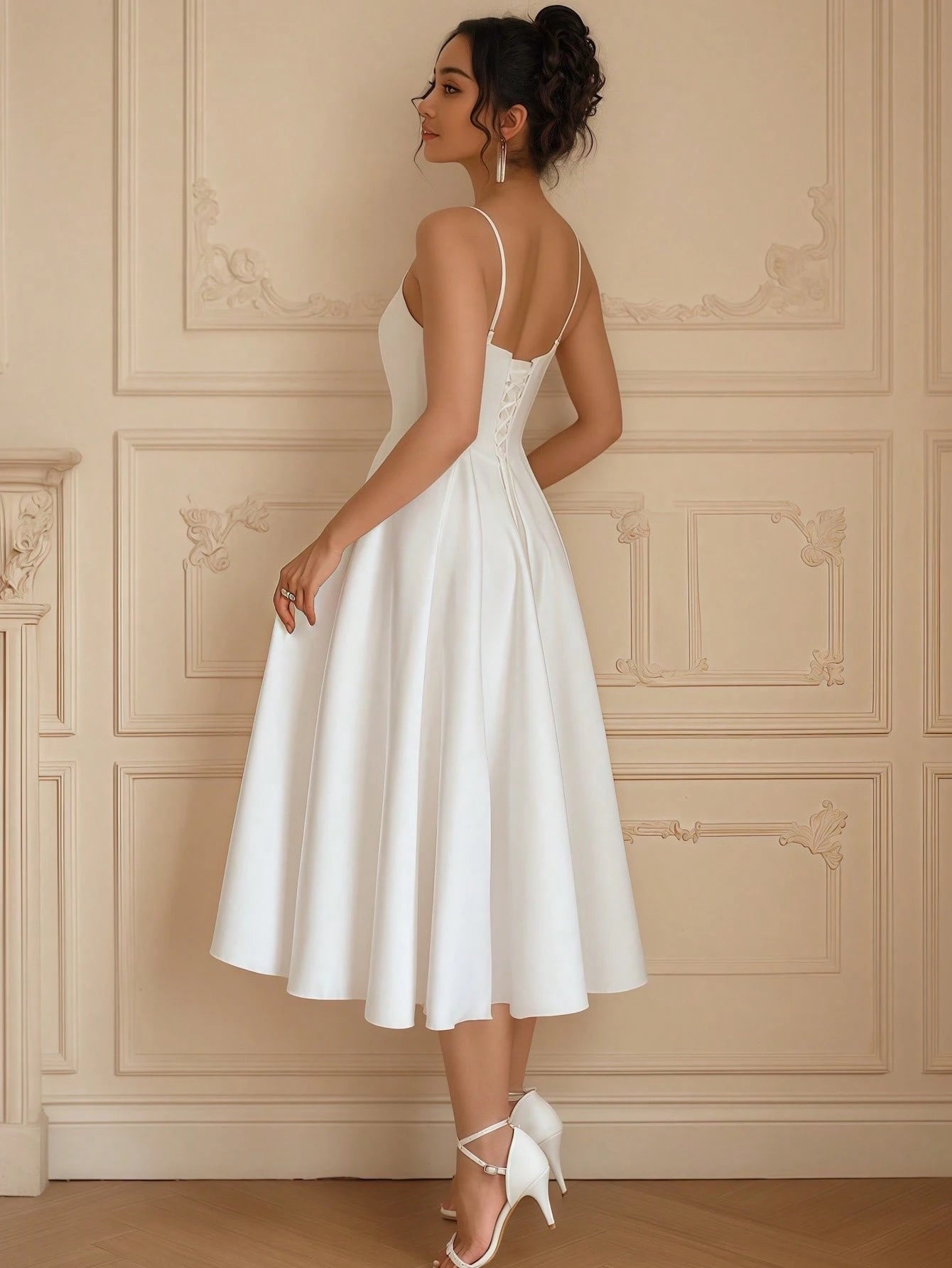 YUMIBRAVO Ballet Style Women's Wedding Dress, Satin Bridal Gown, Pleated Bust White Women's Wedding Dress, - image 6