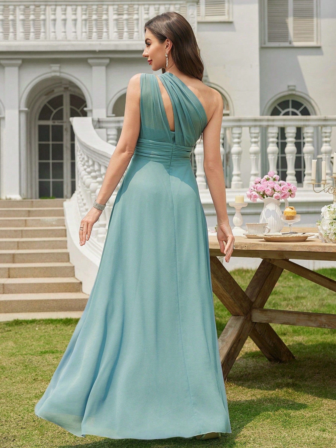 Volly Toych Off-The-Shoulder Ruched Chiffon Elegant Long Formal Bridesmaid Dress, Suitable For Wedding Guests - image 20