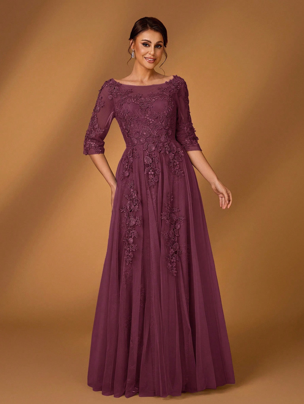 Serin Elegant Dusty Pink Summer Lace Splicing Mesh A-Line Dress,Luxury Embellished 3/4 Sleeve Mother Of The - image 20