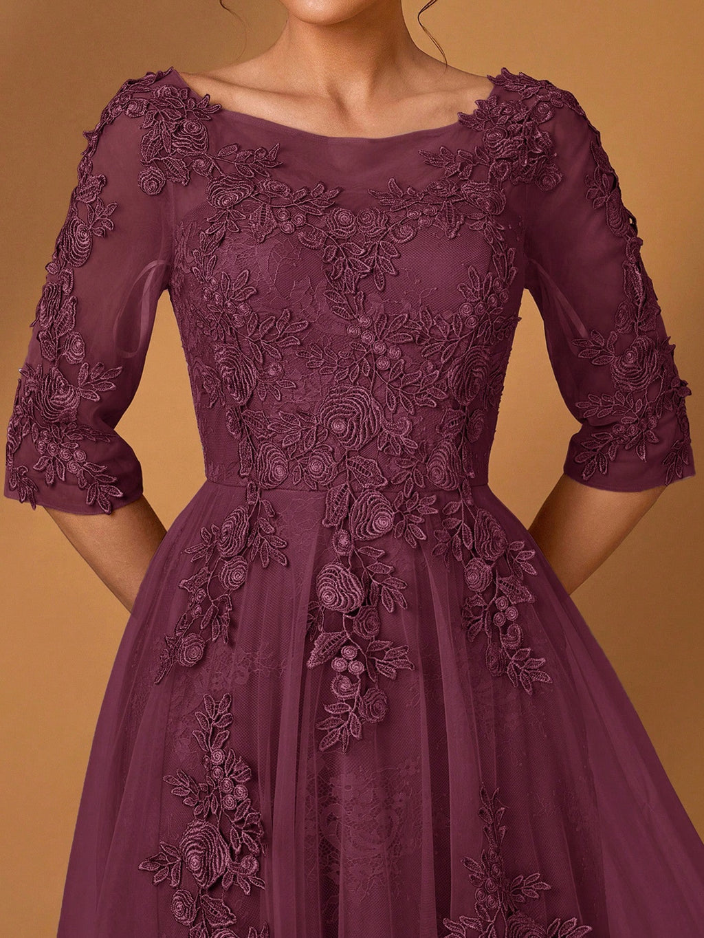 Serin Elegant Dusty Pink Summer Lace Splicing Mesh A-Line Dress,Luxury Embellished 3/4 Sleeve Mother Of The - image 19
