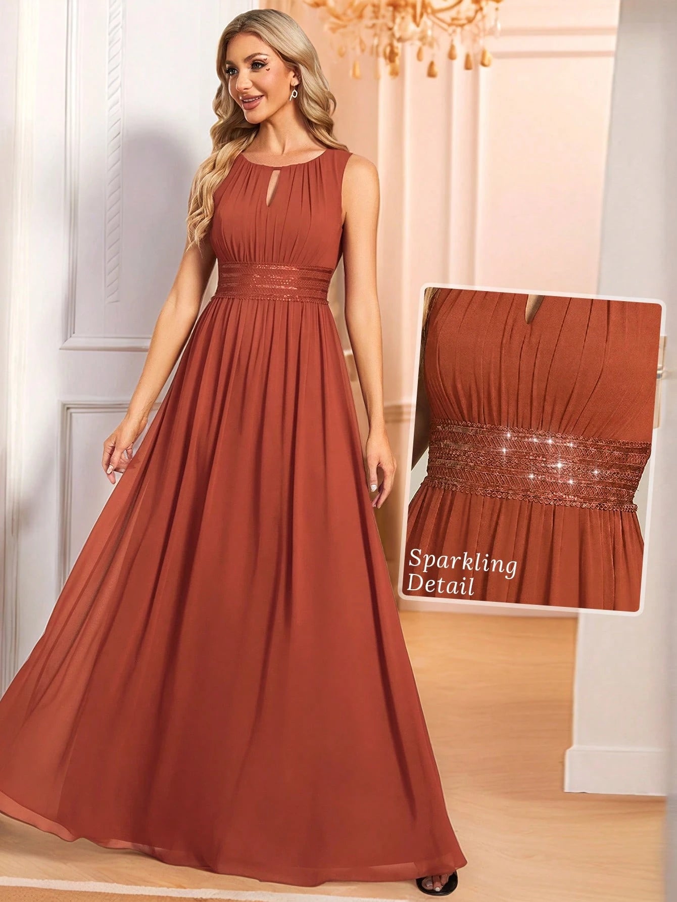 Romantic Chiffon Backless Ruffle Detail Light Blue Bridesmaid Dress,