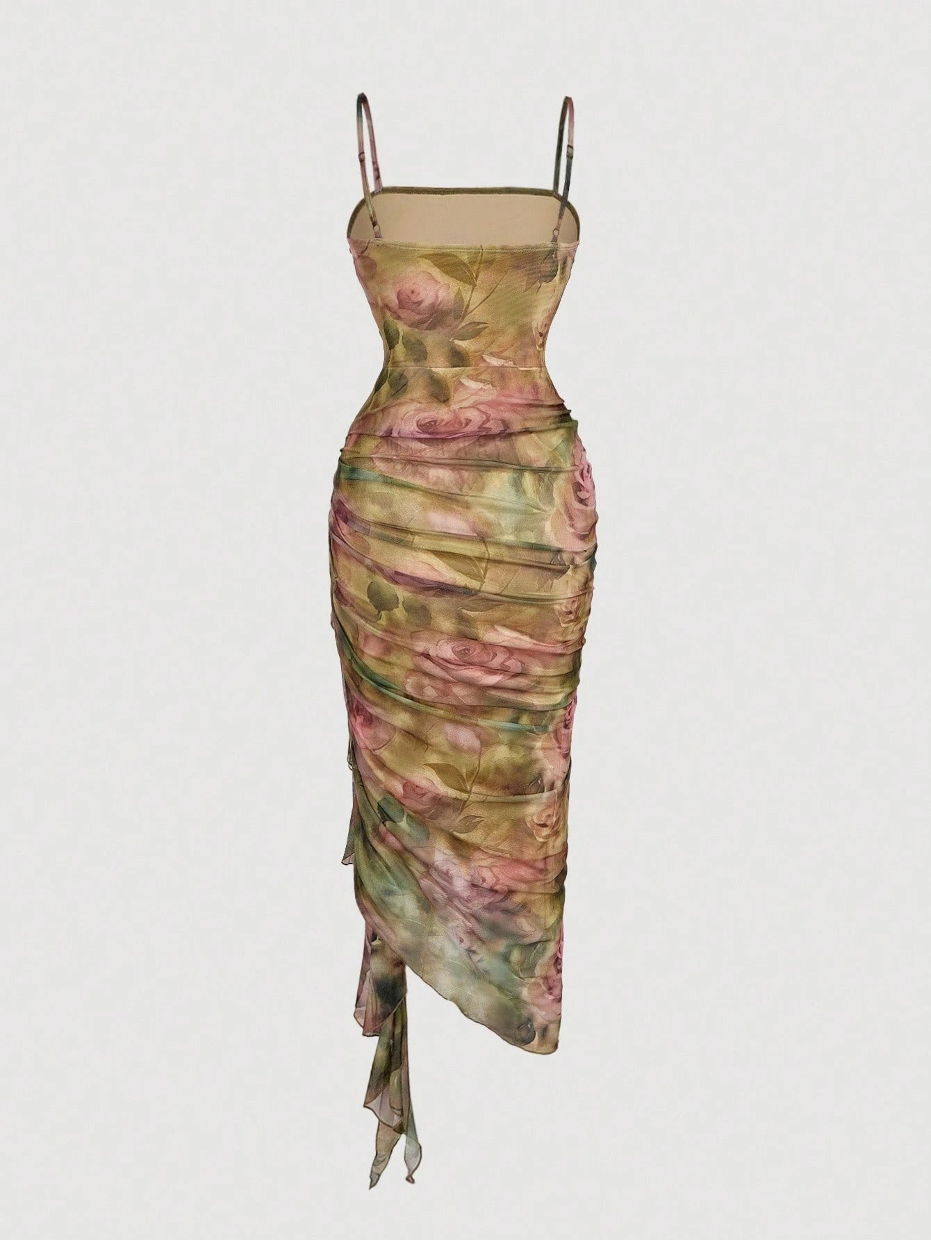 Skyraze Women's Elegant Cream Floral Print Ruffle Hem Fitted Midi Slip Dress,Cottage Core Summer Flowy - image 8