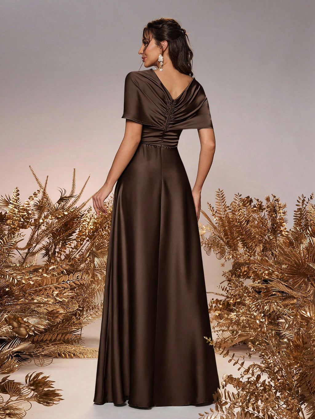 Belle Elegant And Romantic Green Satin Asymmetrical Neck Twisted Asymmetric Shawl Bow A-Line Hem Dress - image 16