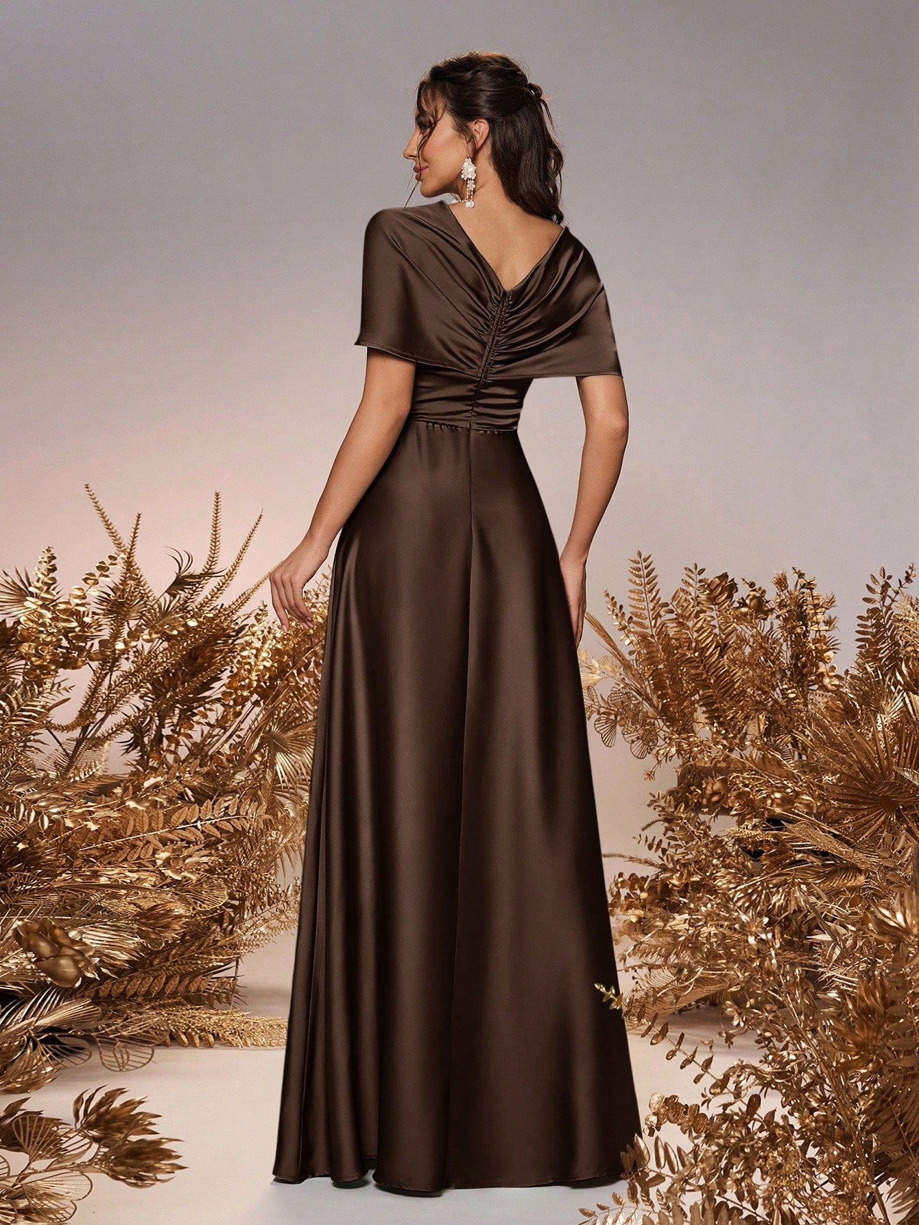 Belle Elegant And Romantic Green Satin Asymmetrical Neck Twisted Asymmetric Shawl Bow A-Line Hem Dress - image 16