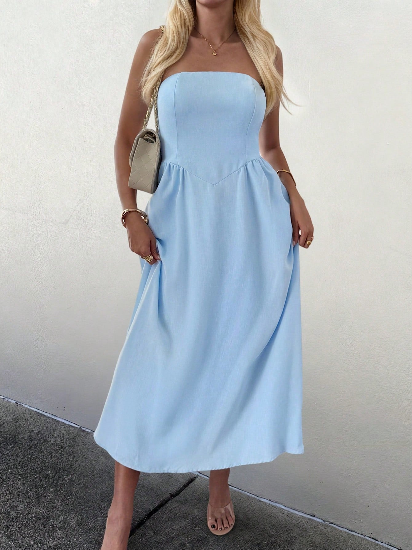 Unadoll Women's Strapless Zipper Casual Elegant Dress, Suitable For