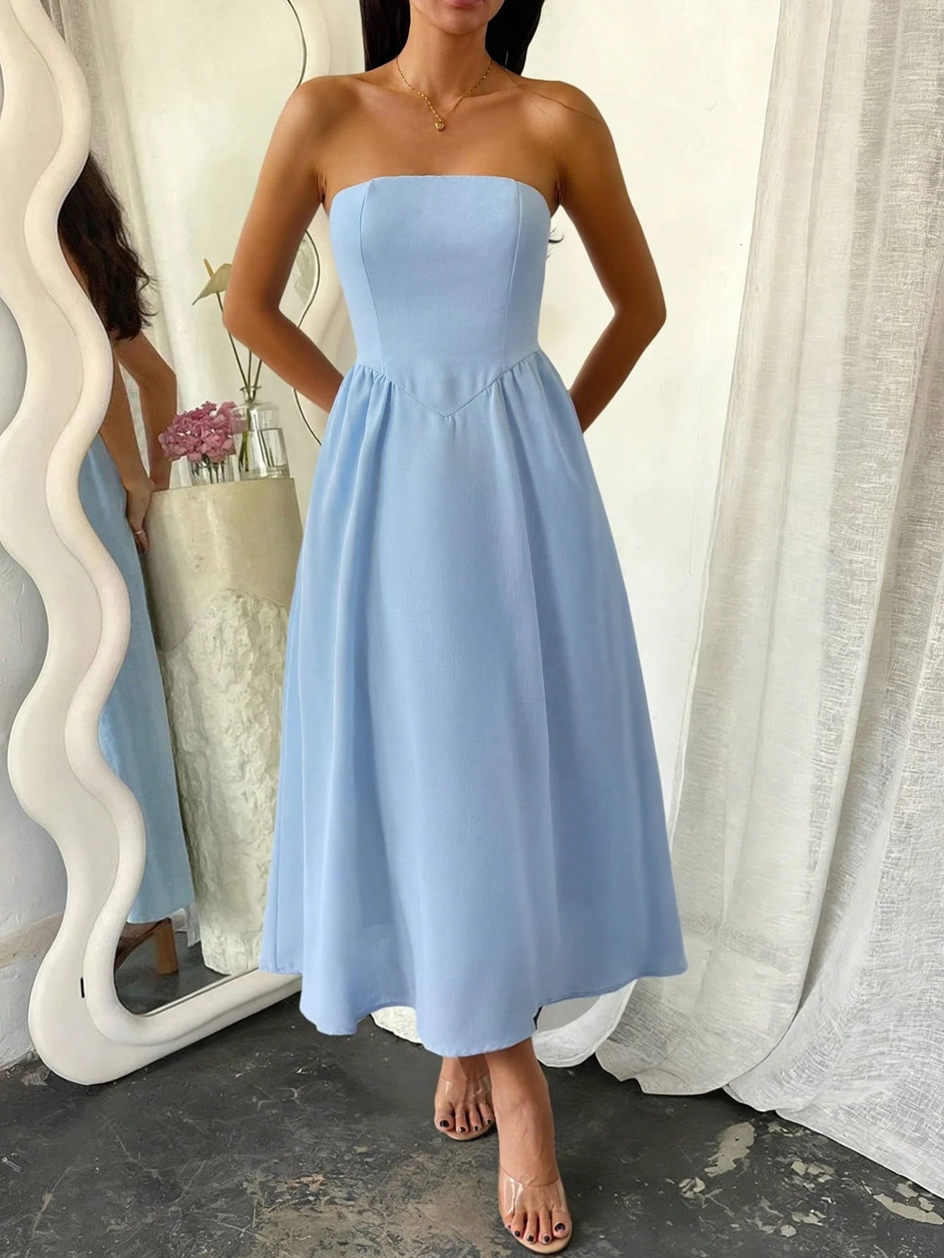 Unadoll Women's Strapless Zipper Casual Elegant Dress, Suitable For