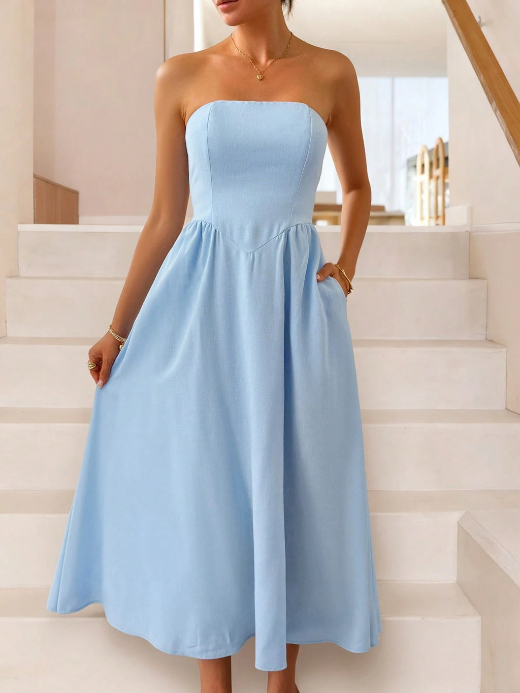 Unadoll Women's Strapless Zipper Casual Elegant Dress, Suitable For