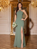 Volly Toych Burnt Orange Romantic Sleeveless Chiffon Long Bridesmaid Dress, Back Criss-Cross Pleated Design,