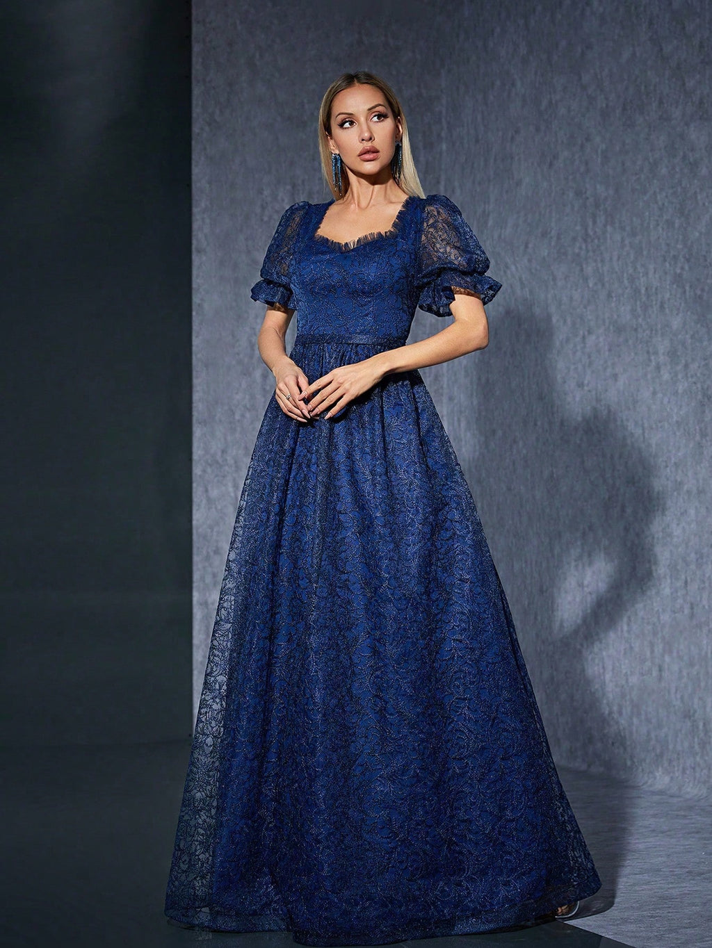 Elegant Lace Puff Sleeve Bridesmaid Dress, High-End Evening Gown - image 5