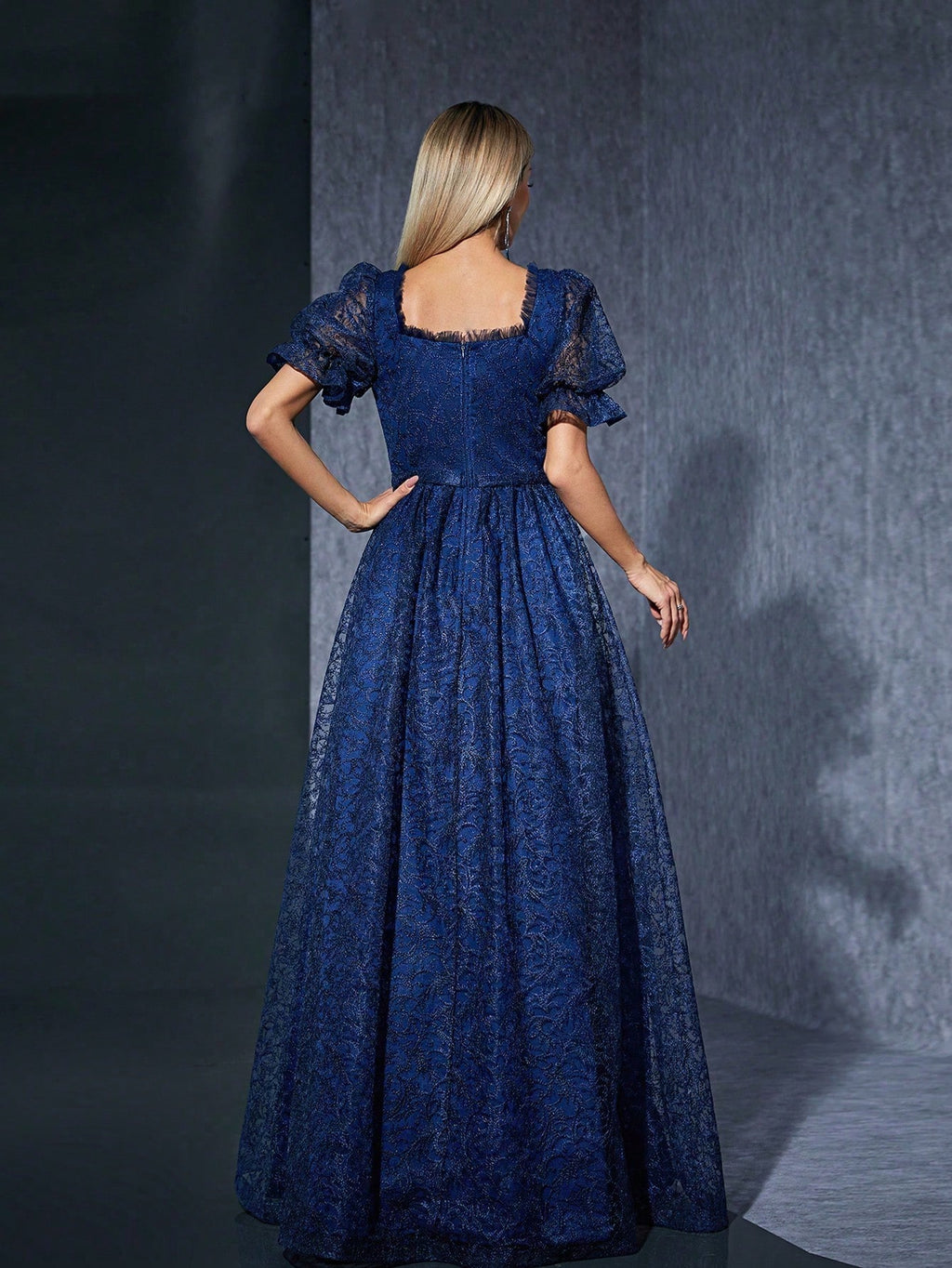 Elegant Lace Puff Sleeve Bridesmaid Dress, High-End Evening Gown - image 2