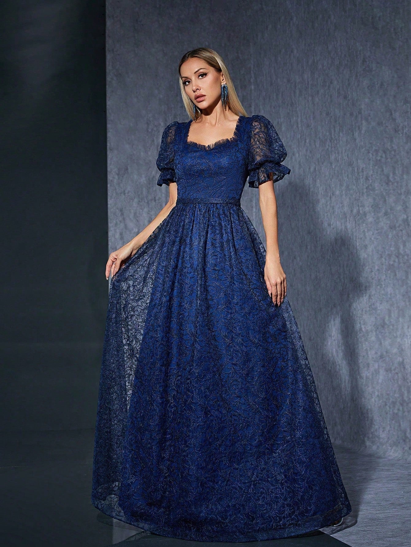 Elegant Lace Puff Sleeve Bridesmaid Dress, High-End Evening Gown - image 6