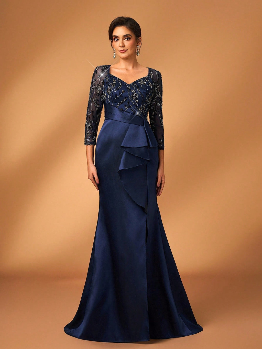 Serin Midnight Blue,Spring,Formal,Evening,Formal,Wedding Mother Of The Bride Dress,Pearl Sequin Floral Lace - image 4