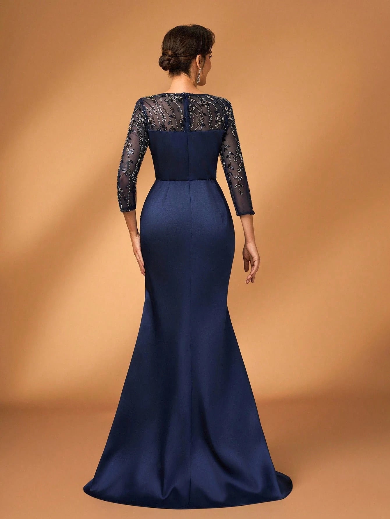 Serin Midnight Blue,Spring,Formal,Evening,Formal,Wedding Mother Of The Bride Dress,Pearl Sequin Floral Lace - image 3