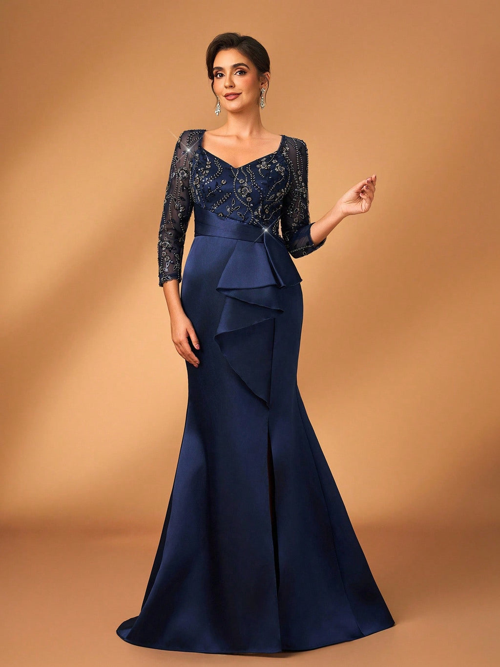 Serin Midnight Blue,Spring,Formal,Evening,Formal,Wedding Mother Of The Bride Dress,Pearl Sequin Floral Lace - image 5