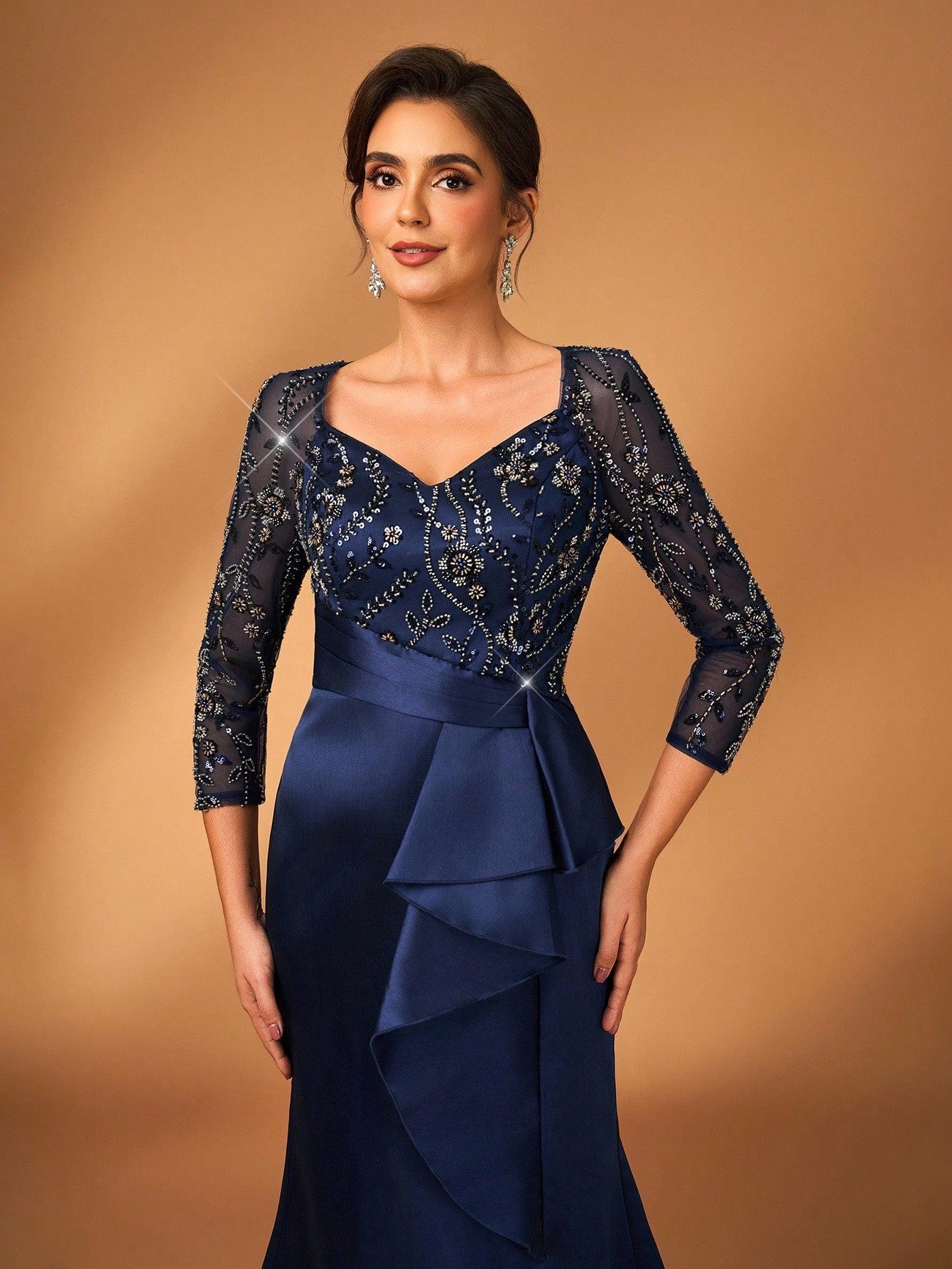 Serin Midnight Blue,Spring,Formal,Evening,Formal,Wedding Mother Of The Bride Dress,Pearl Sequin Floral Lace - image 7