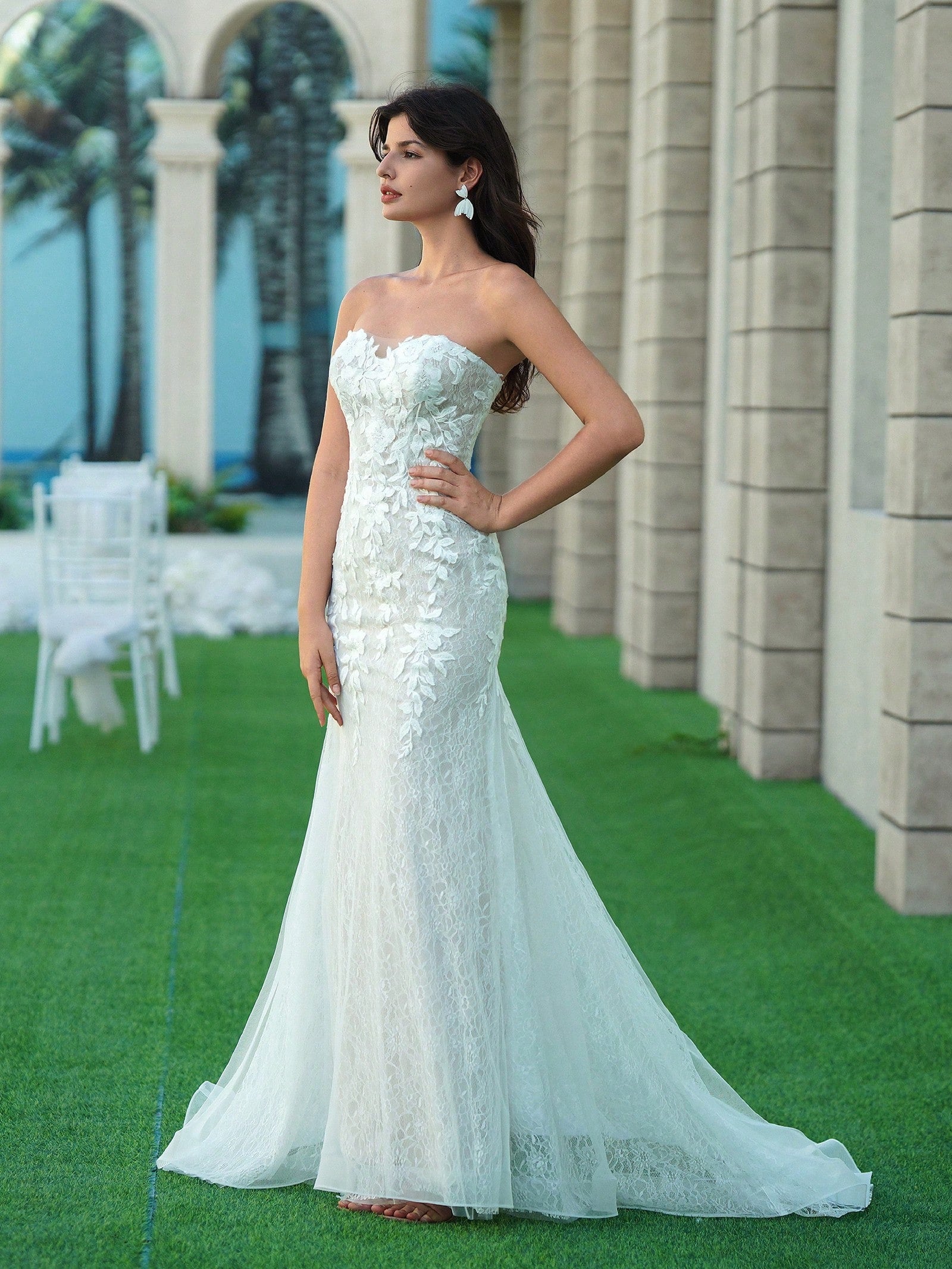YOUKEFEIER 2025 Sexy Strapless Heart-Shaped Lace Embroidered Sequin Mermaid Hem Contrast Color Long Wedding - image 9
