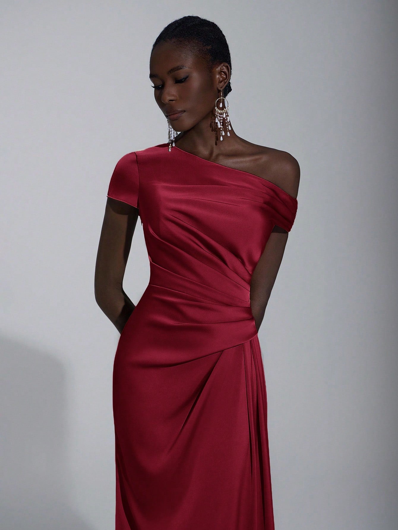 Elitara Elegant Luxurious Satin Ruched Off Shoulder Mermaid Dress, Suitable For Weddings, Parties, Vacations, - image 8