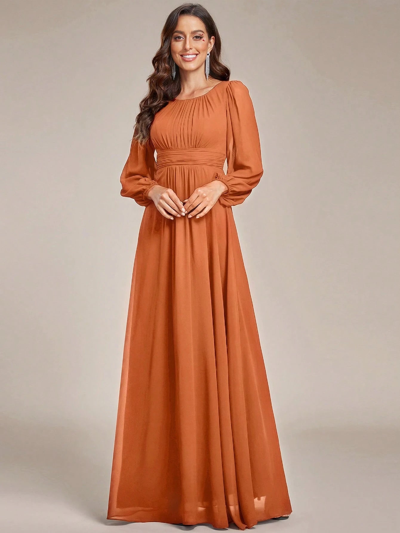 EVERPRETTY Elegant Autumn Special Occasion Chiffon Round Neck Lantern