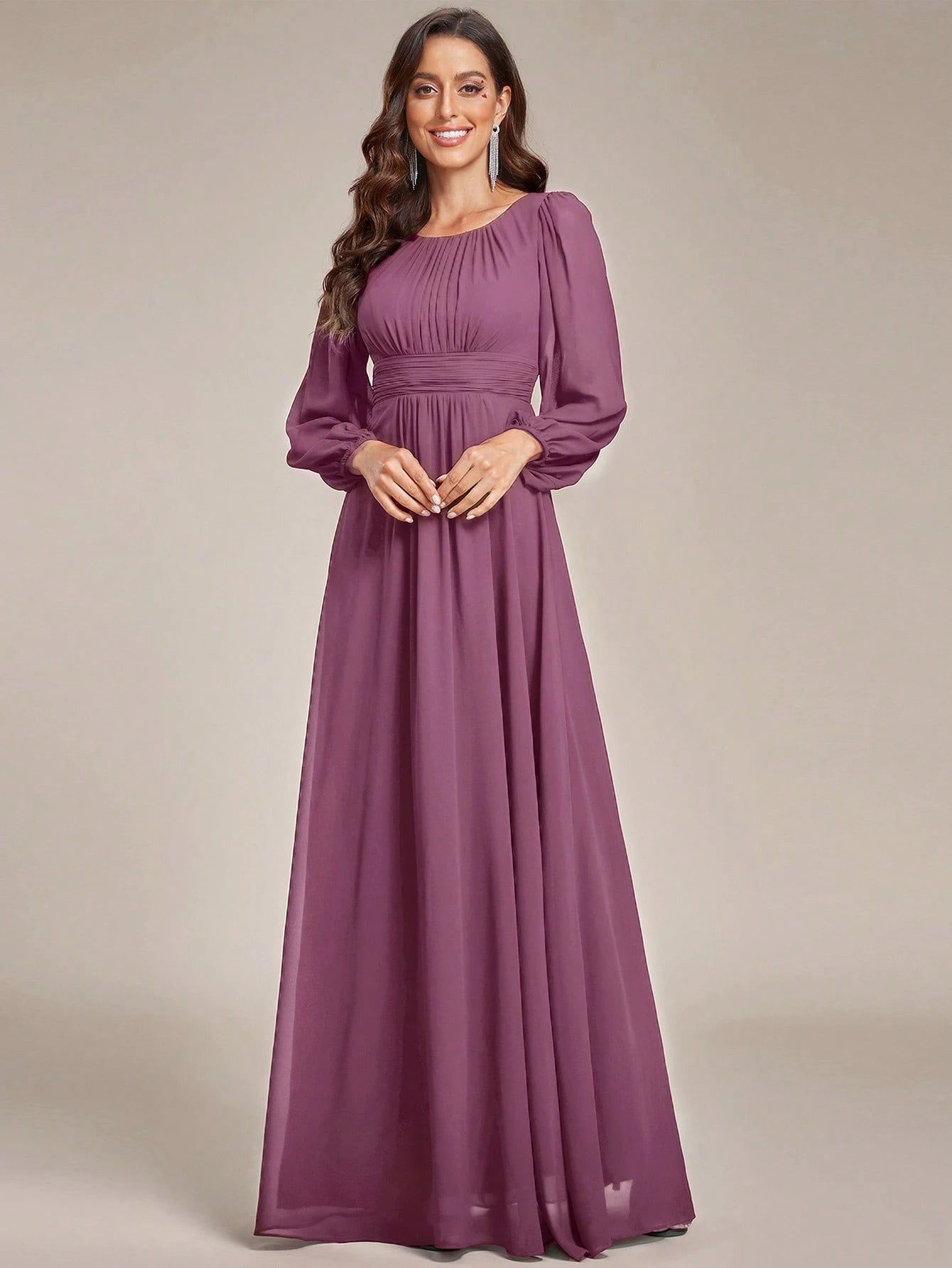 EVERPRETTY Elegant Autumn Special Occasion Chiffon Round Neck Lantern