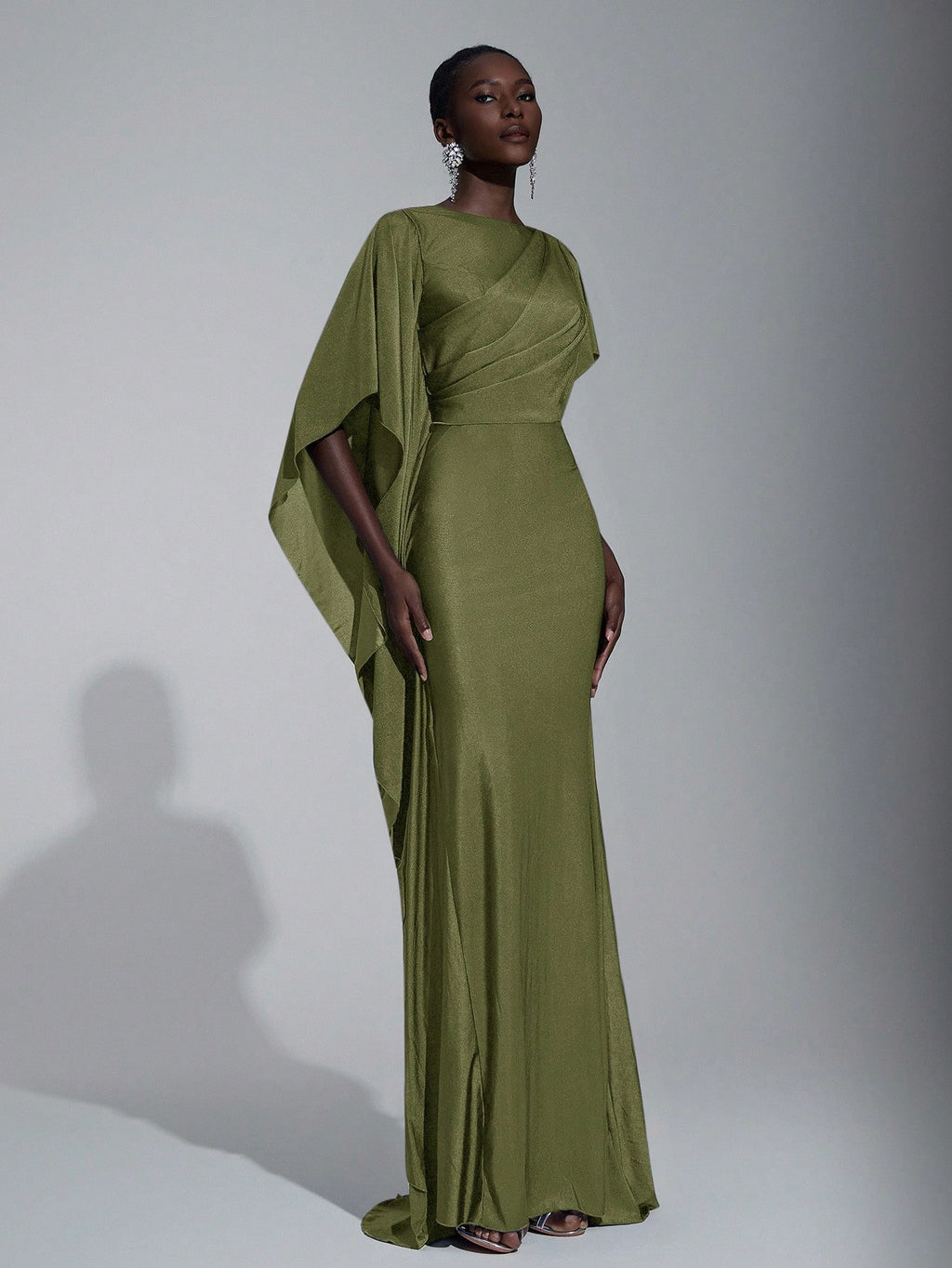 Elitara Elegant,Summer Olive Green Knitted Fishtail Skirt With Large Ruffled Sleeves,Short Train,Evening - image 6
