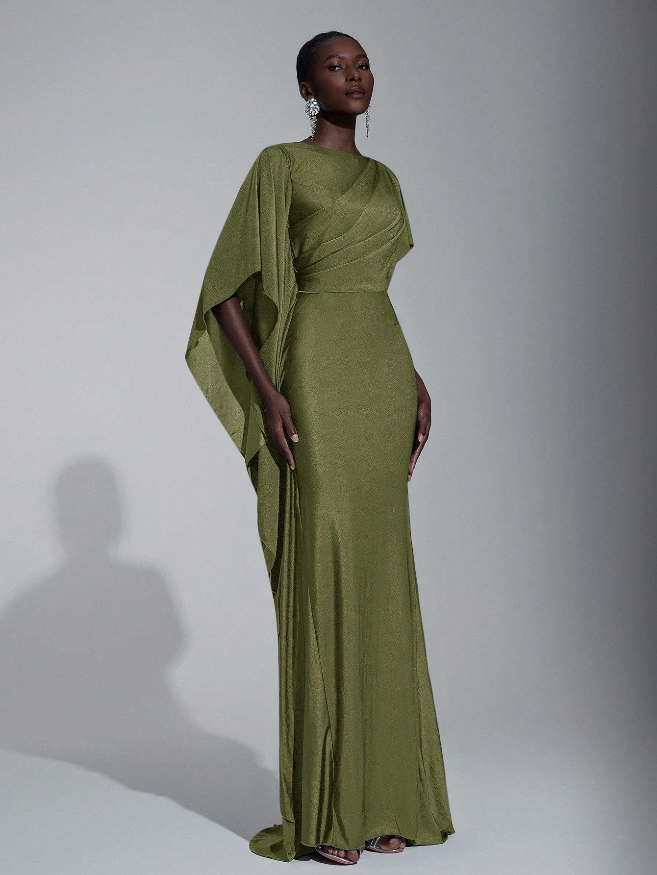 Elitara Elegant,Summer Olive Green Knitted Fishtail Skirt With Large Ruffled Sleeves,Short Train,Evening - image 6