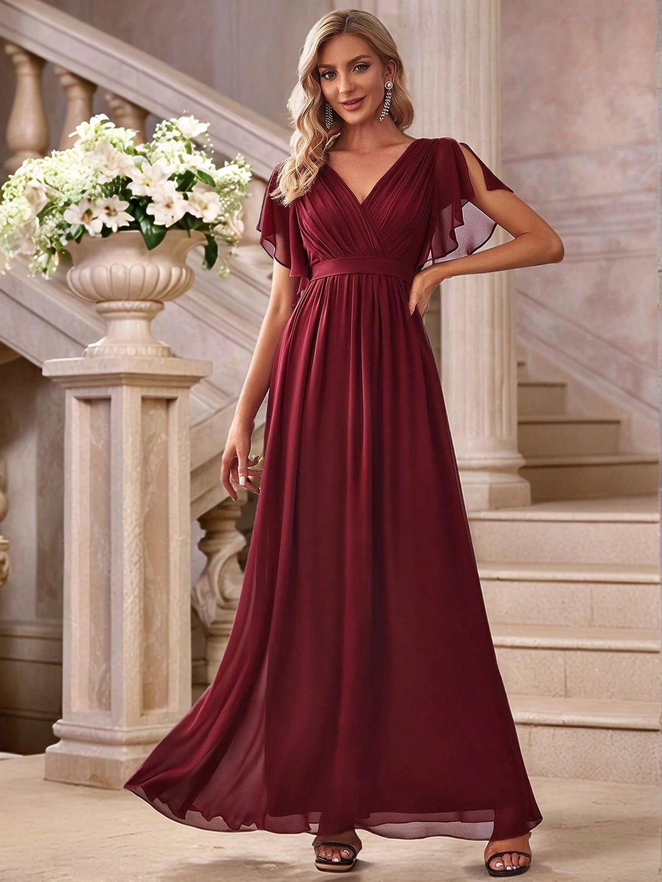 EVERPRETTY Butterfly Sleeve Pleated Chiffon Light Pink Bridesmaid Dress, Elegant Wedding Guest Dress, Spring - image 14