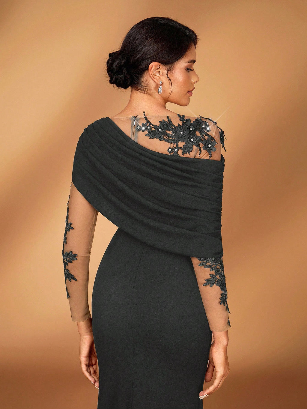 Serin Elegant Burgundy Summer Elastic Knit Contrast Mesh Asymmetric Shoulder Mermaid Hem Dress,Suitable For - image 16