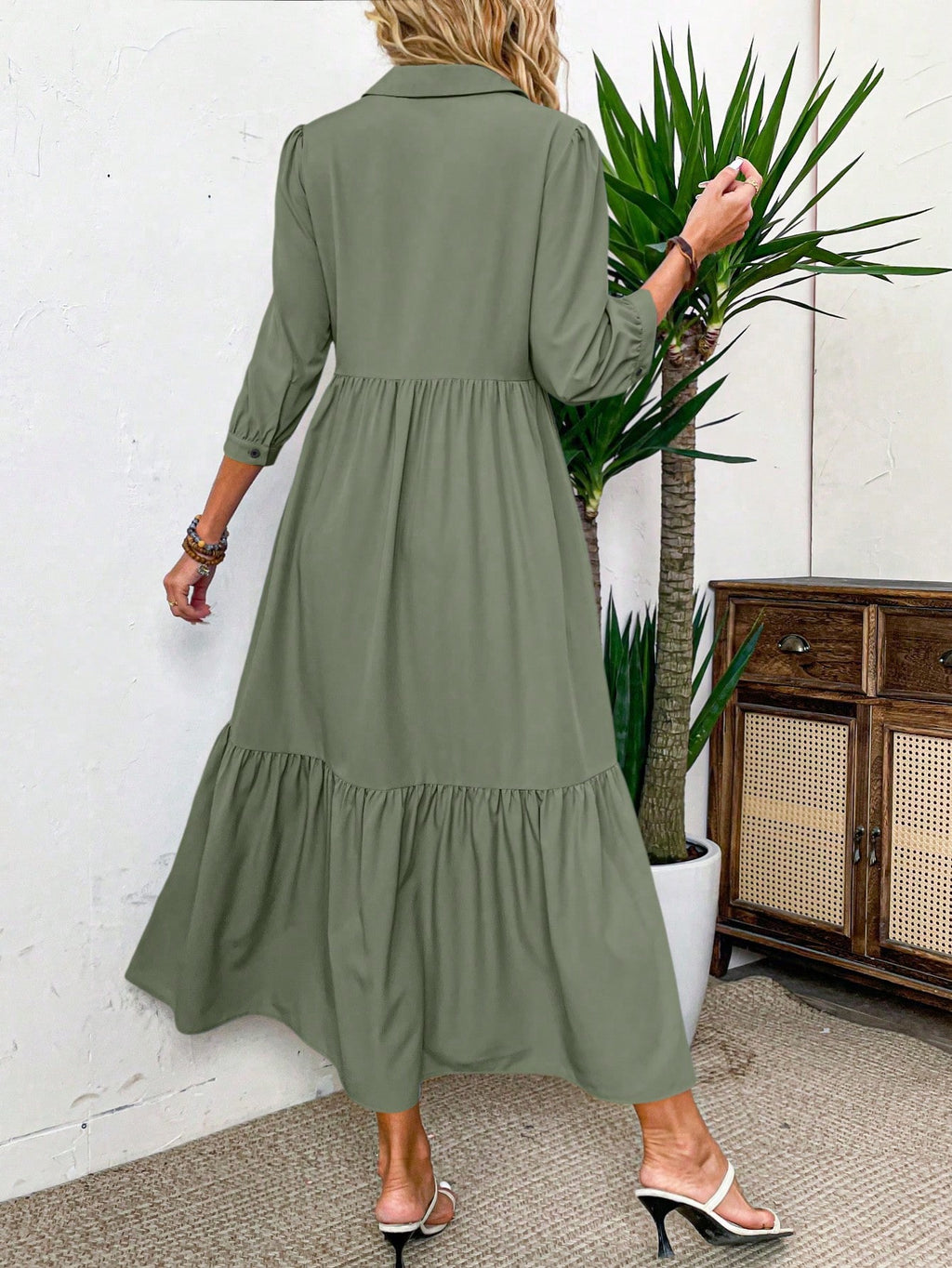 EMERY ROSE Women Solid Color Casual Short Sleeve Dress Maxi Women