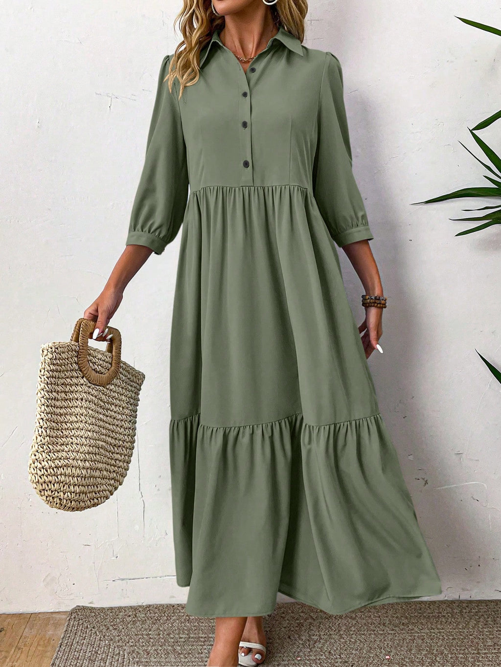 EMERY ROSE Women Solid Color Casual Short Sleeve Dress Maxi Women