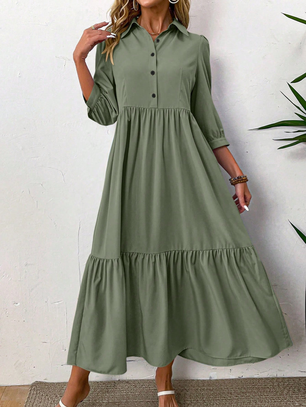 EMERY ROSE Women Solid Color Casual Short Sleeve Dress Maxi Women
