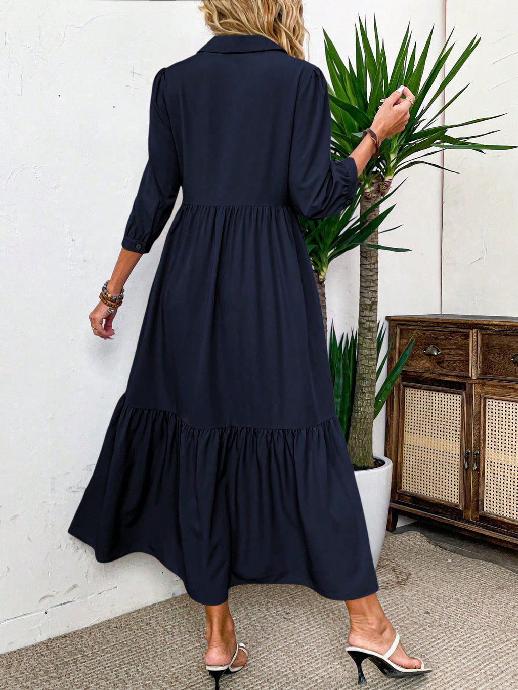 EMERY ROSE Women Solid Color Casual Short Sleeve Dress Maxi Women