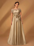 Serin Champagne Gold Elegant Winter Dinner Evening Formal Dress,Luxurious Satin Mesh Patchwork Beaded