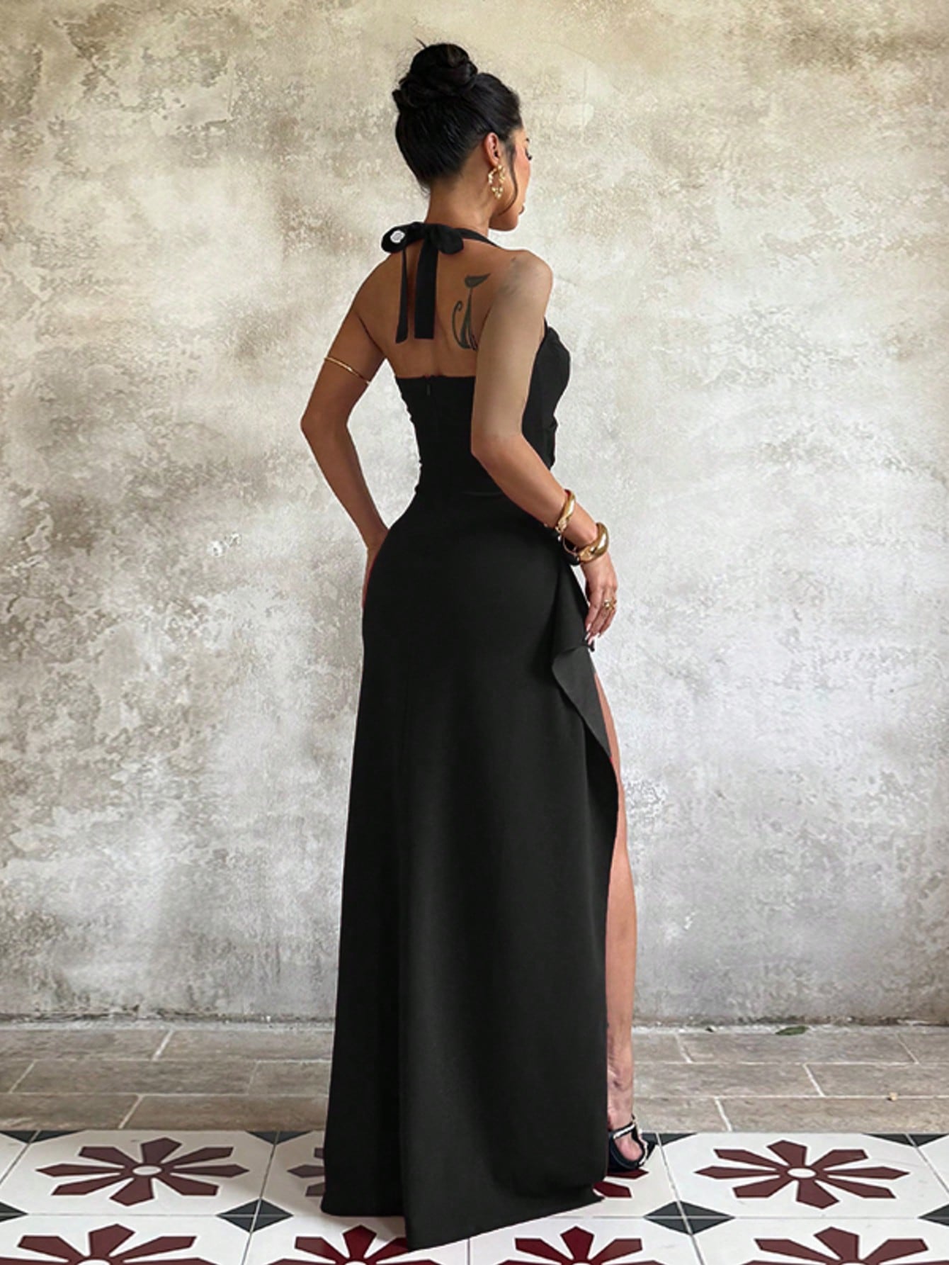 Elegant Sexy Solid Color Party Dress, Featuring Back Slit Design And Asymmetrical/Asymmetrical High Slit To - image 19