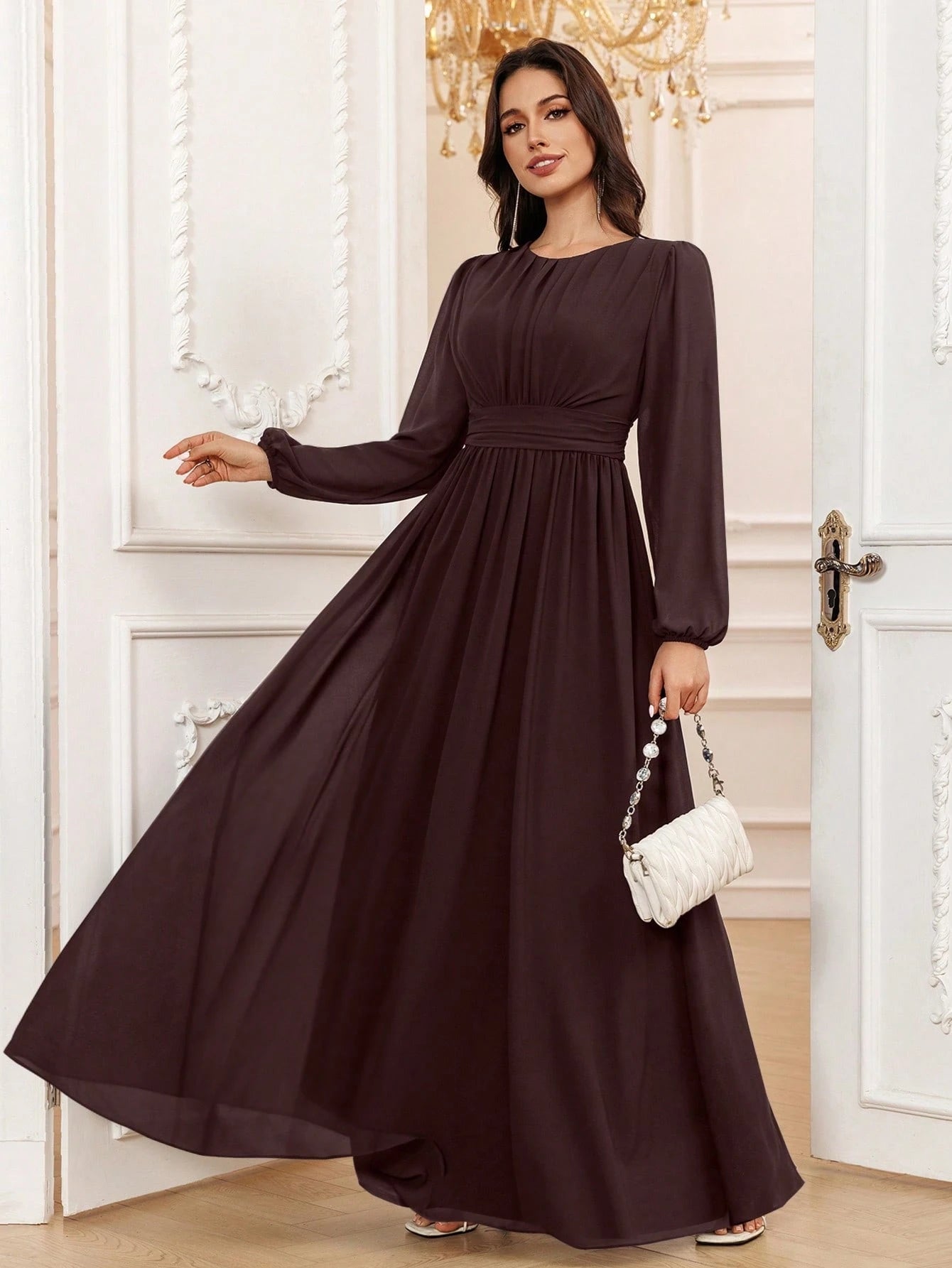 Volly Toych Lavender Elegant A-Line Round Neck Long Sleeve