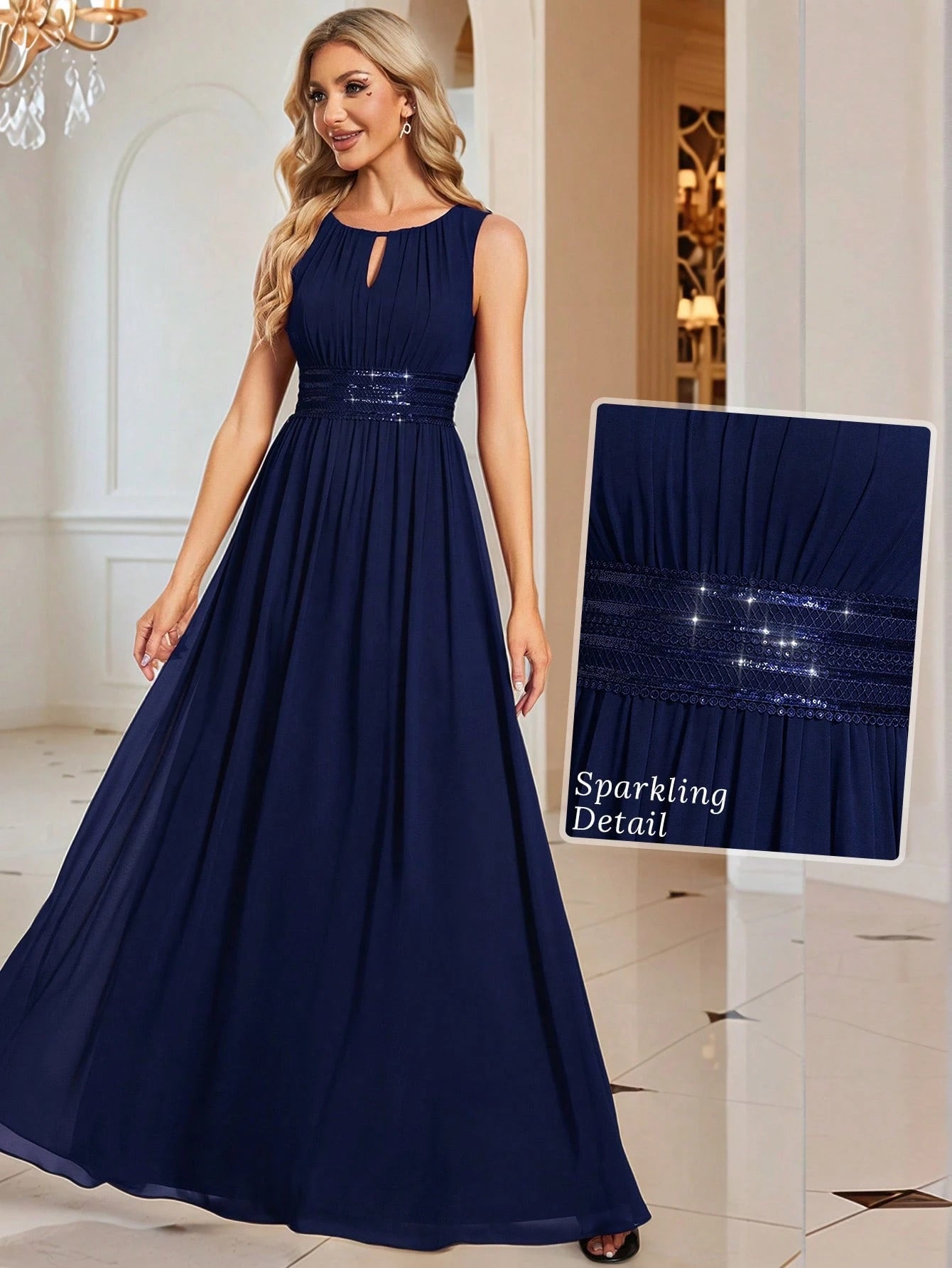 Romantic Chiffon Backless Ruffle Detail Light Blue Bridesmaid Dress,