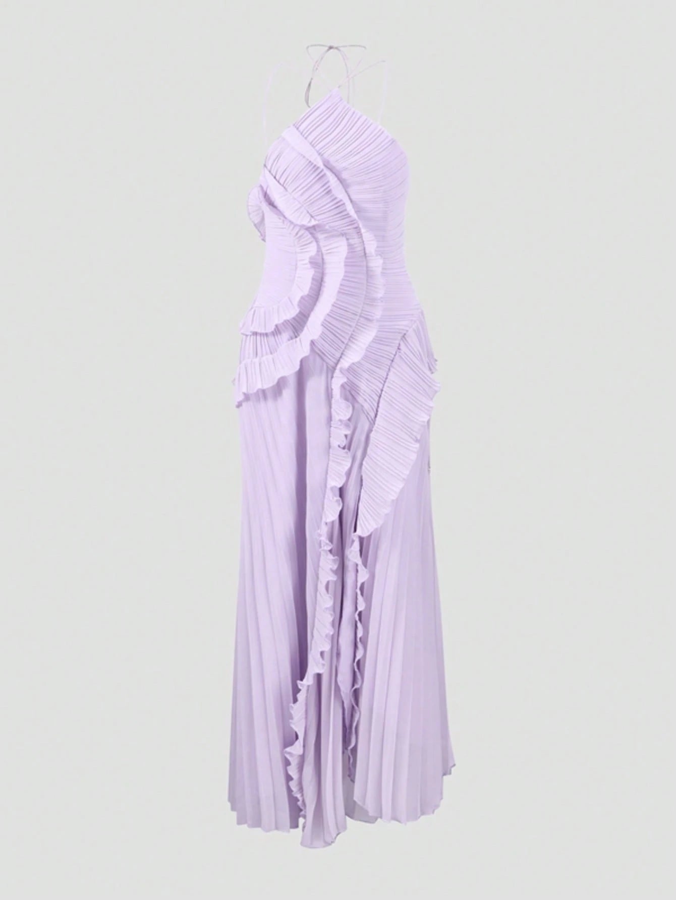Women's White Lightweight Halter Neck Backless Ruffle Mid-Length A-Line Dress, Sleeveless Polyester Elegant - image 5
