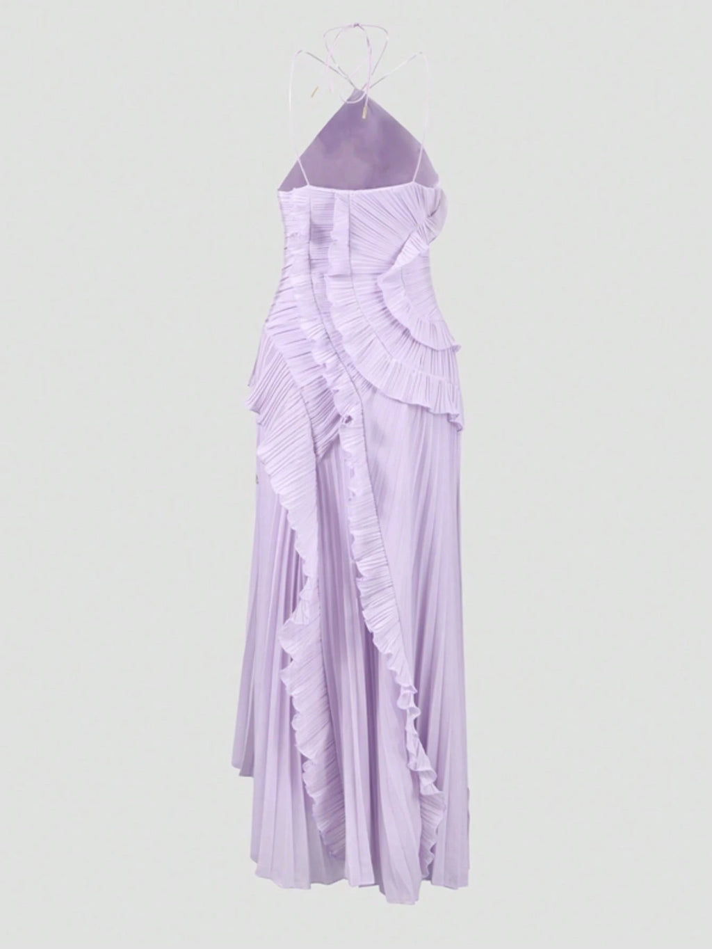Women's White Lightweight Halter Neck Backless Ruffle Mid-Length A-Line Dress, Sleeveless Polyester Elegant - image 6