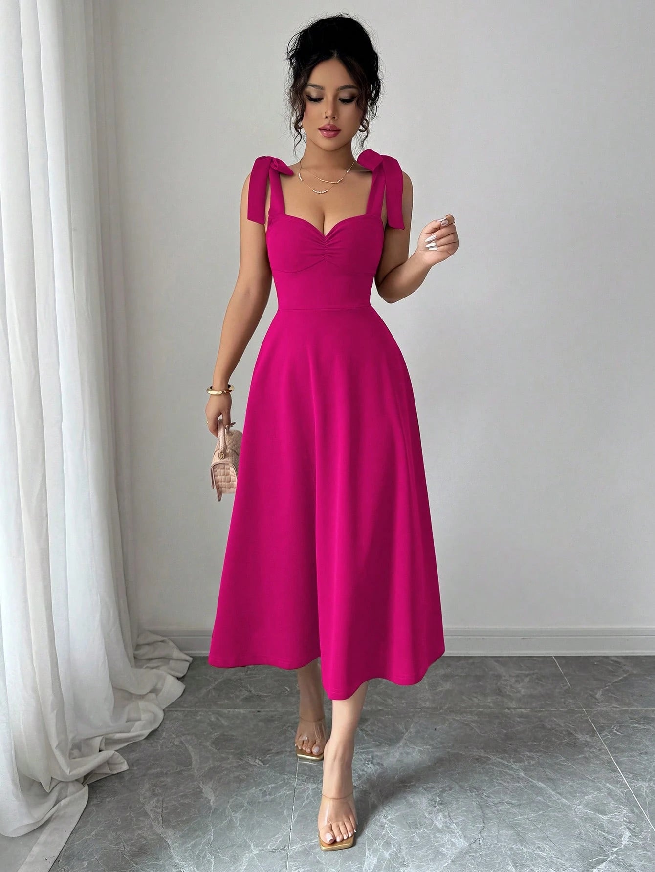 Elenzga Sleeveless Tie-Up Cinched Waist A-Line Elegant Romantic Women