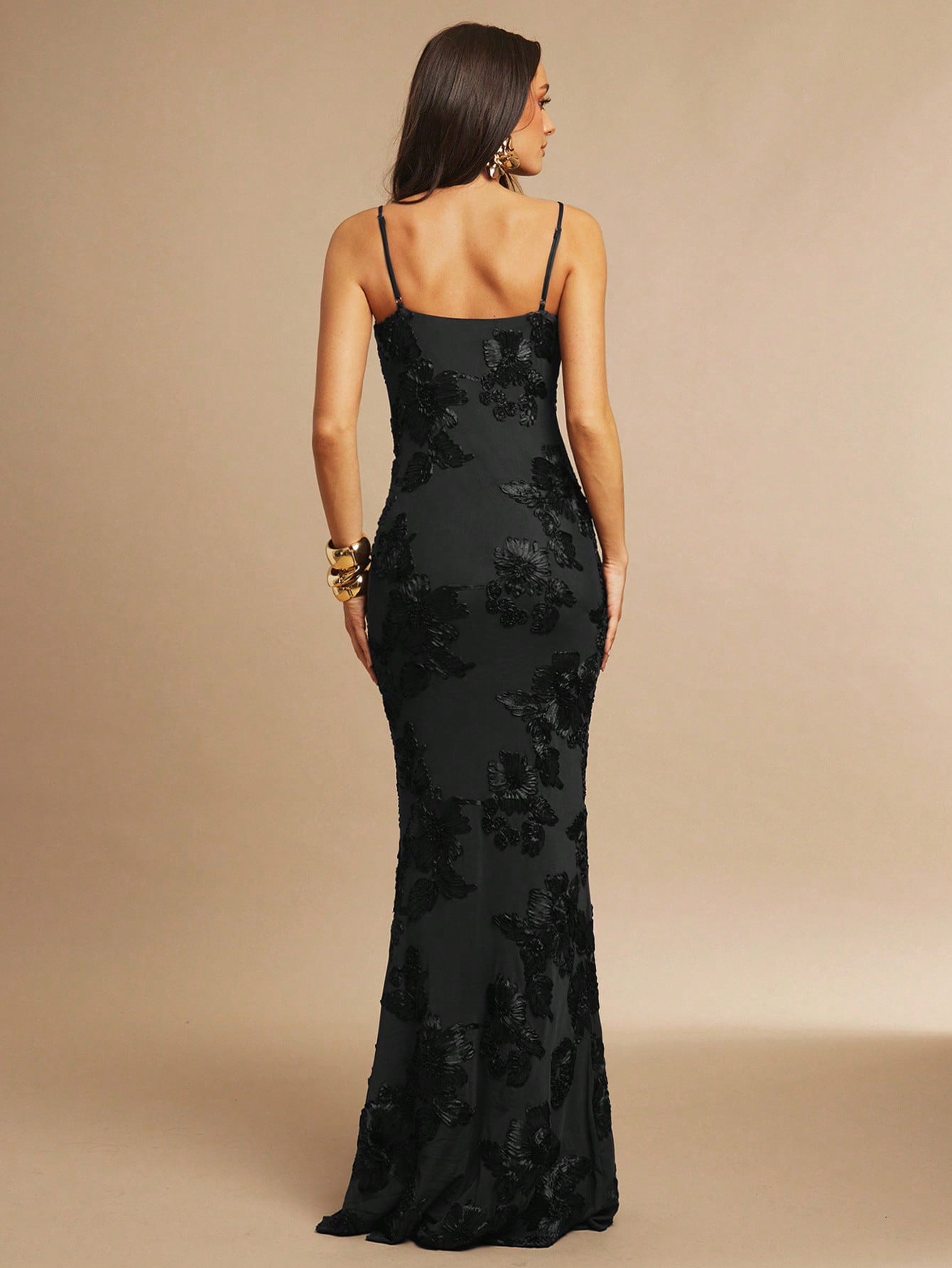 X GALILEA Silquee Women's Elegant Dark Brown 3D Floral Maxi Dress, Summer Slim Spaghetti Strap Suspender - image 19