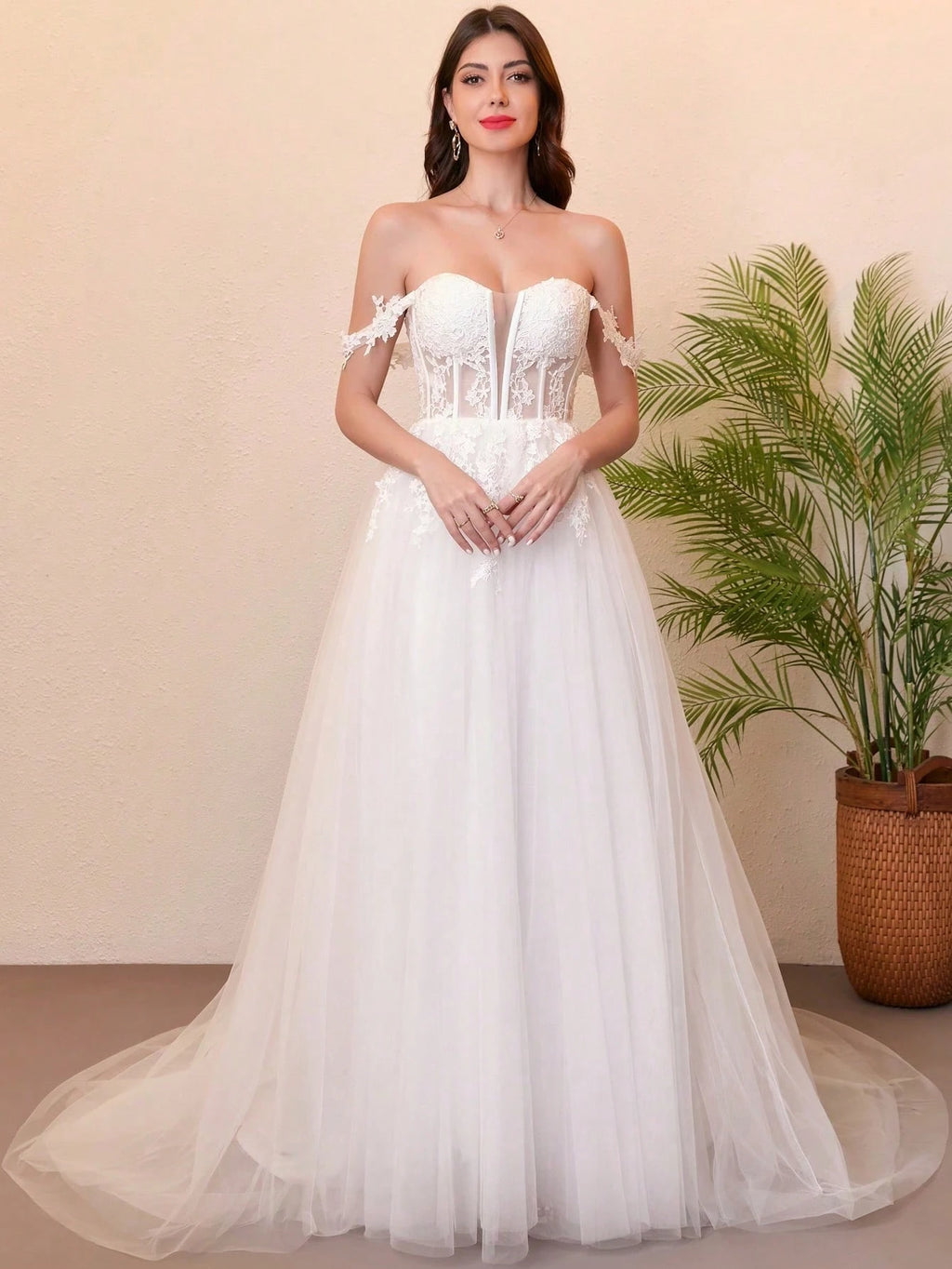 Sweetheart Neckline Trailing Sheer Lace Wedding Dress, Elegant Sleeveless Deep V-Neck Tie Waist Wedding Gown