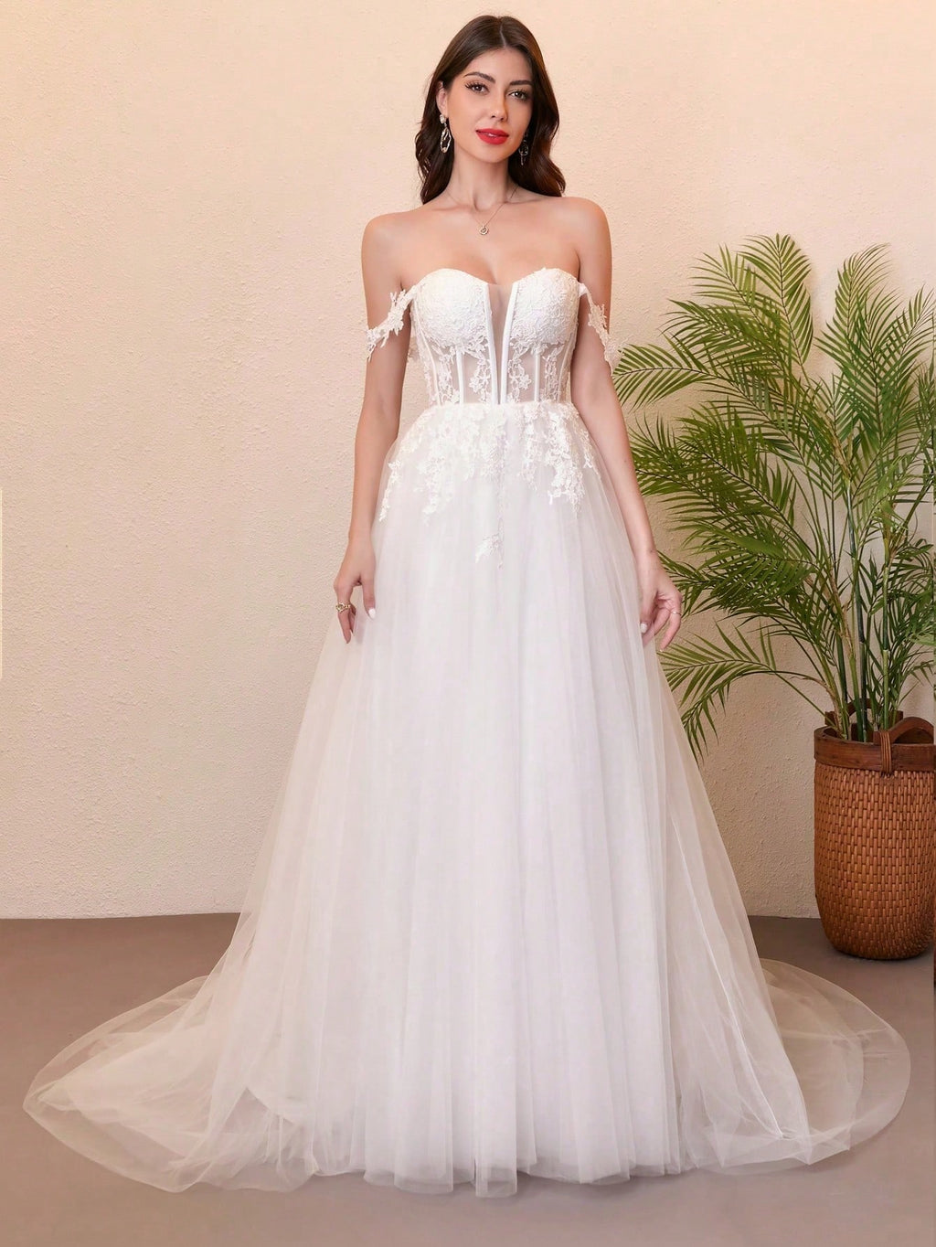 Sweetheart Neckline Trailing Sheer Lace Wedding Dress, Elegant Sleeveless Deep V-Neck Tie Waist Wedding Gown - image 3